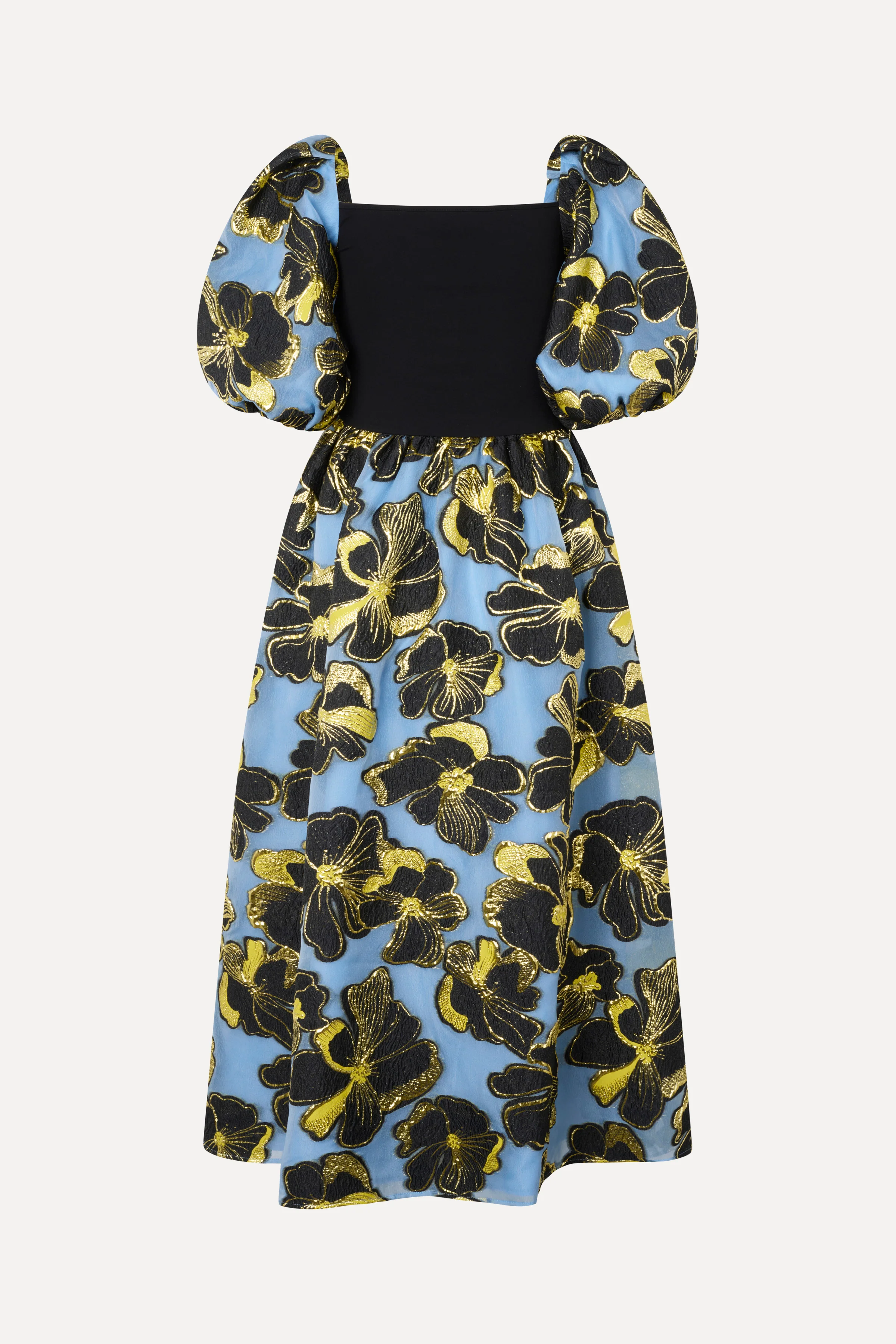3/4 Sleeve Combo Bodice Midi Dress - Blue Anemone Jacquard - Image 2