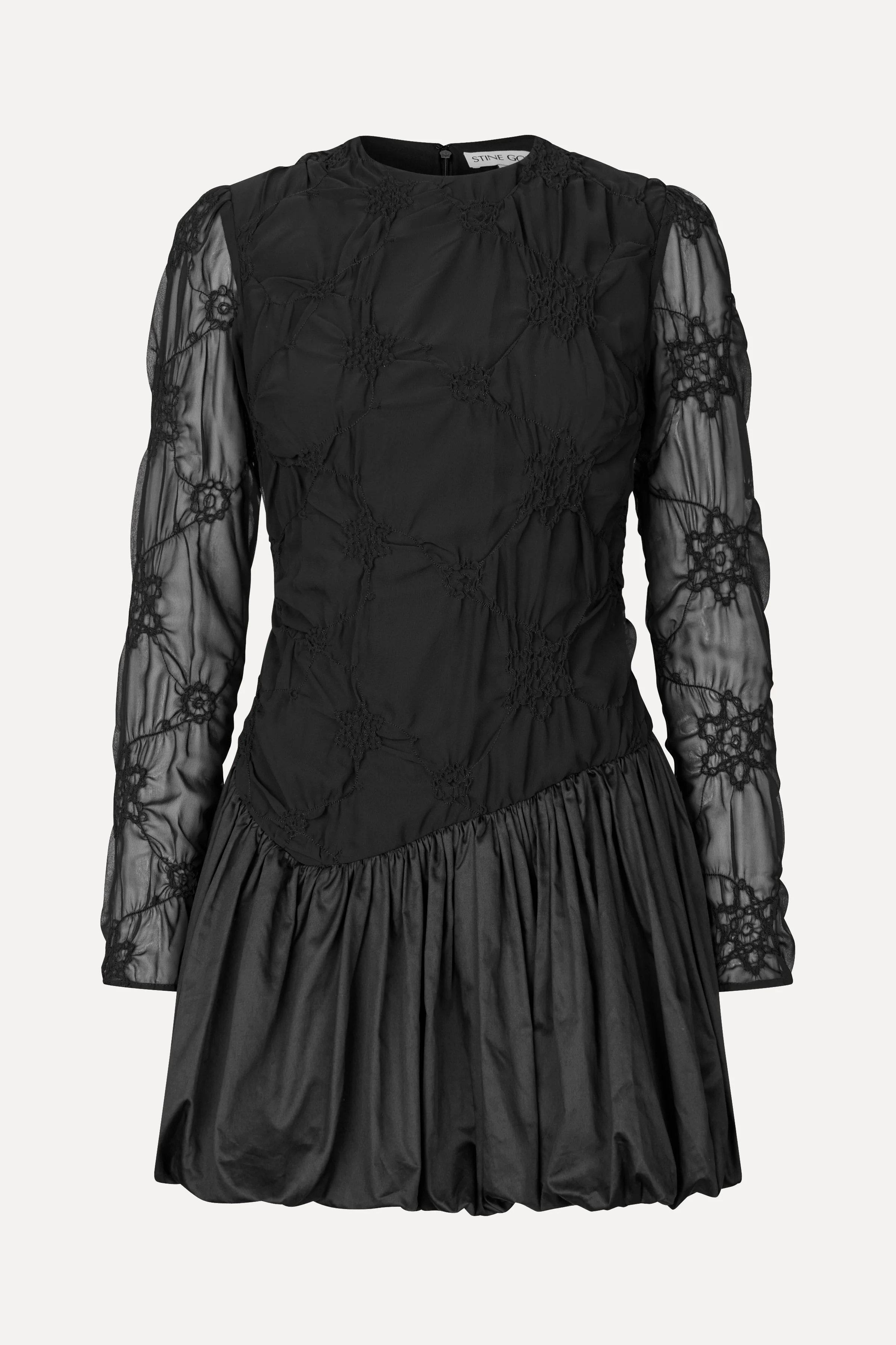 Balloon Long Sleeve Short Dress - Smocked Flowers - Image 3