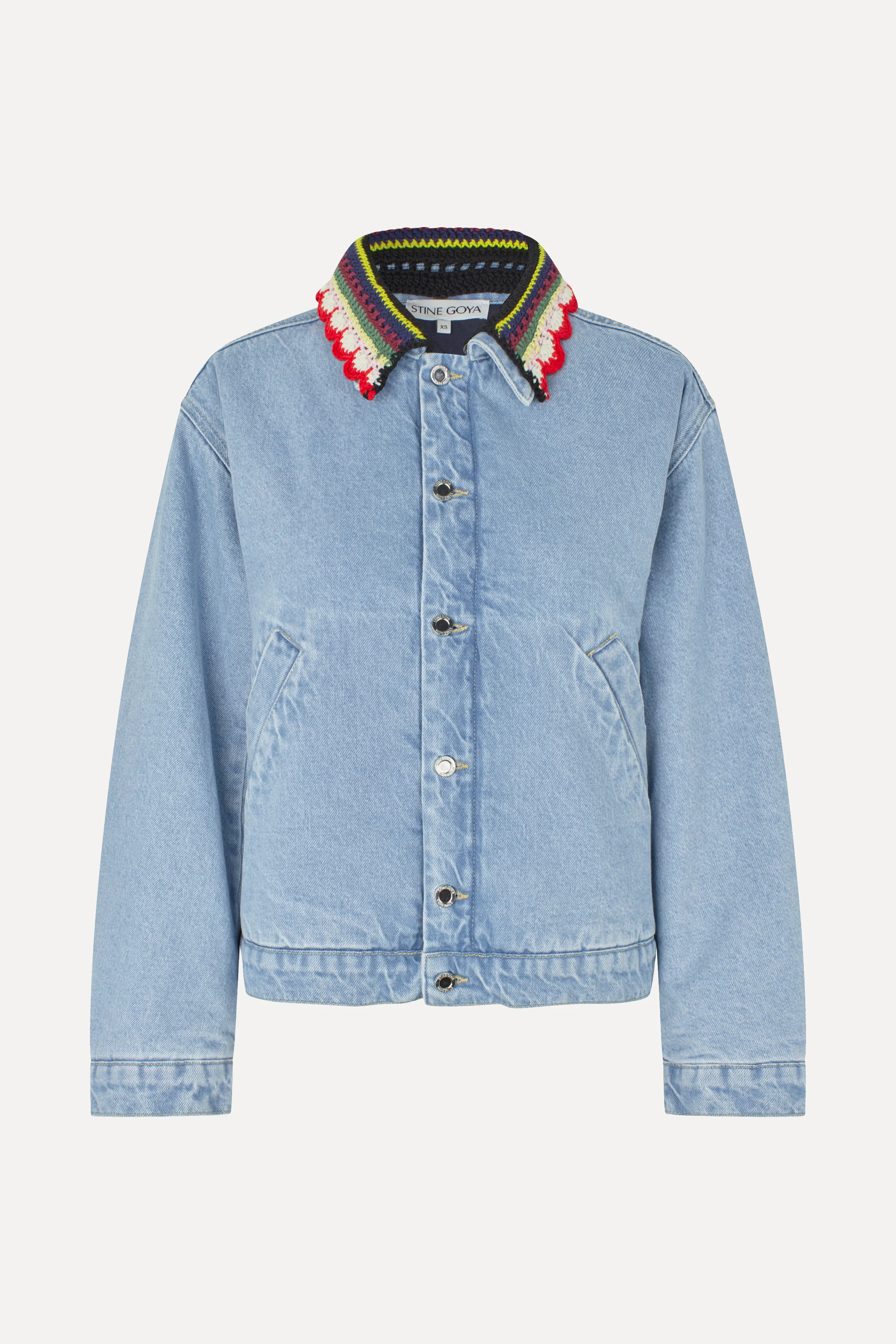 Collared Cropped Bomber - Denim Blue - Image 3
