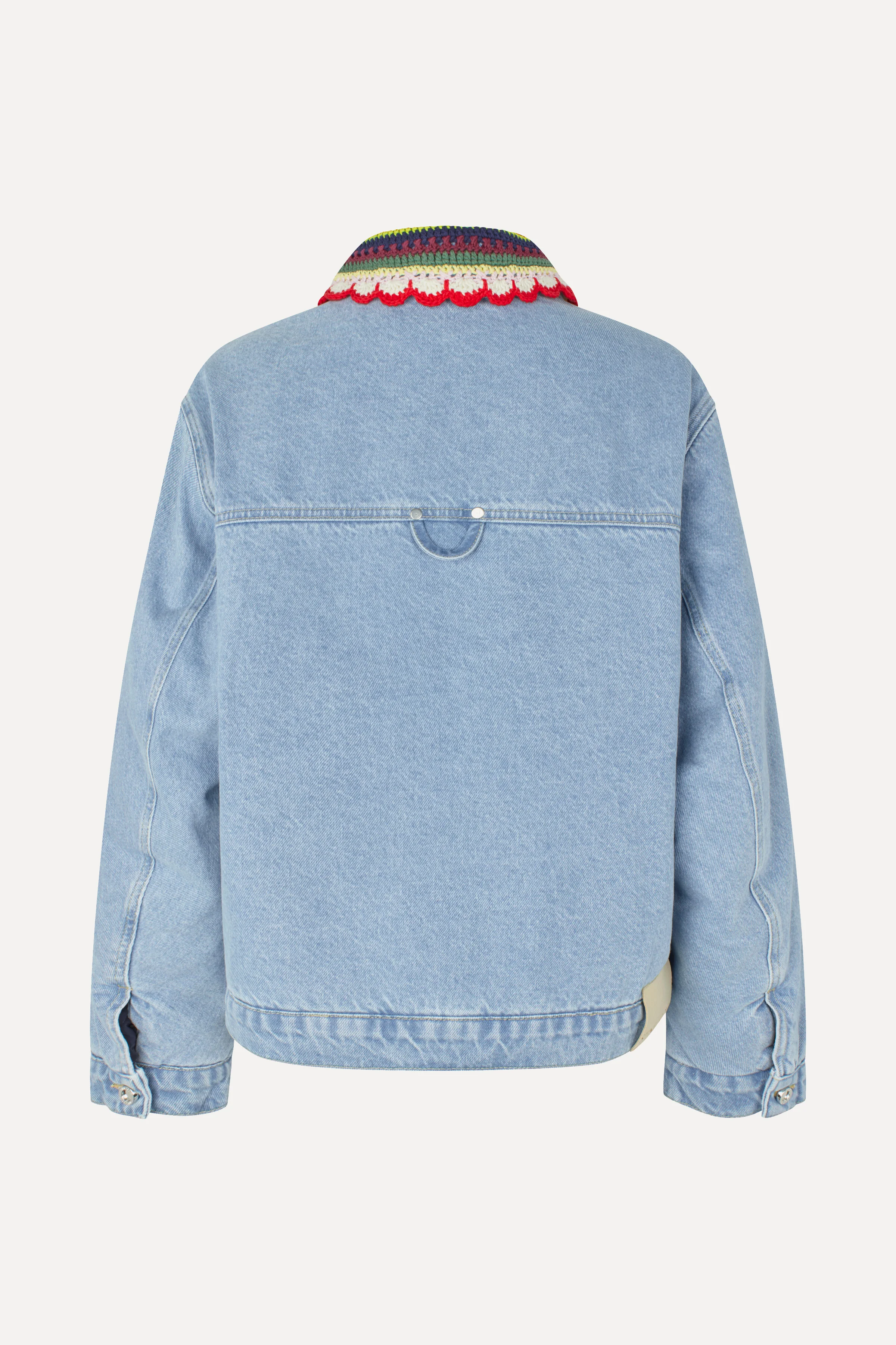 Collared Cropped Bomber - Denim Blue - Image 4