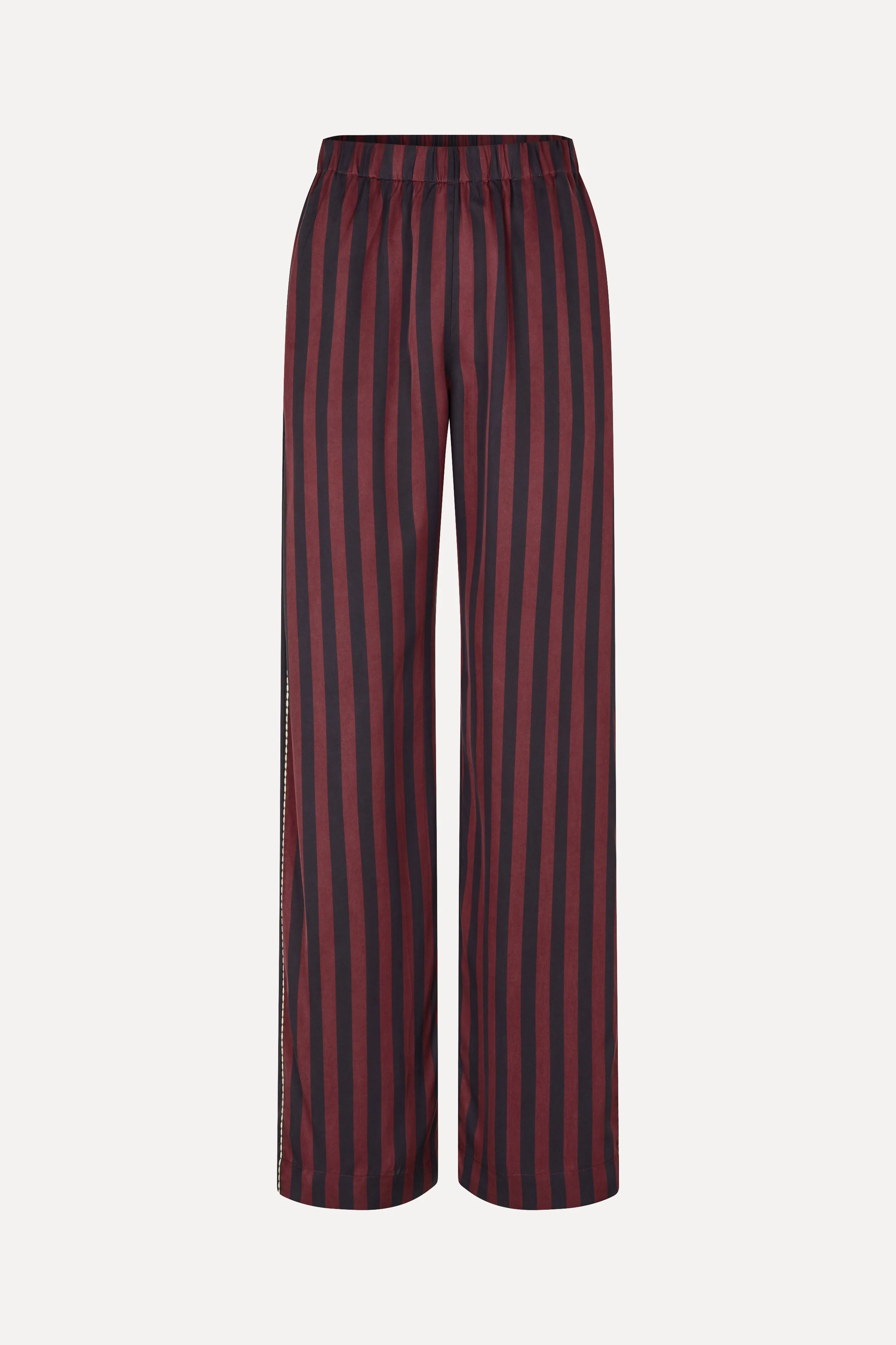 Elasticated Long Pants - Navy and Burgundy Wallpaper Stripes - Image 3