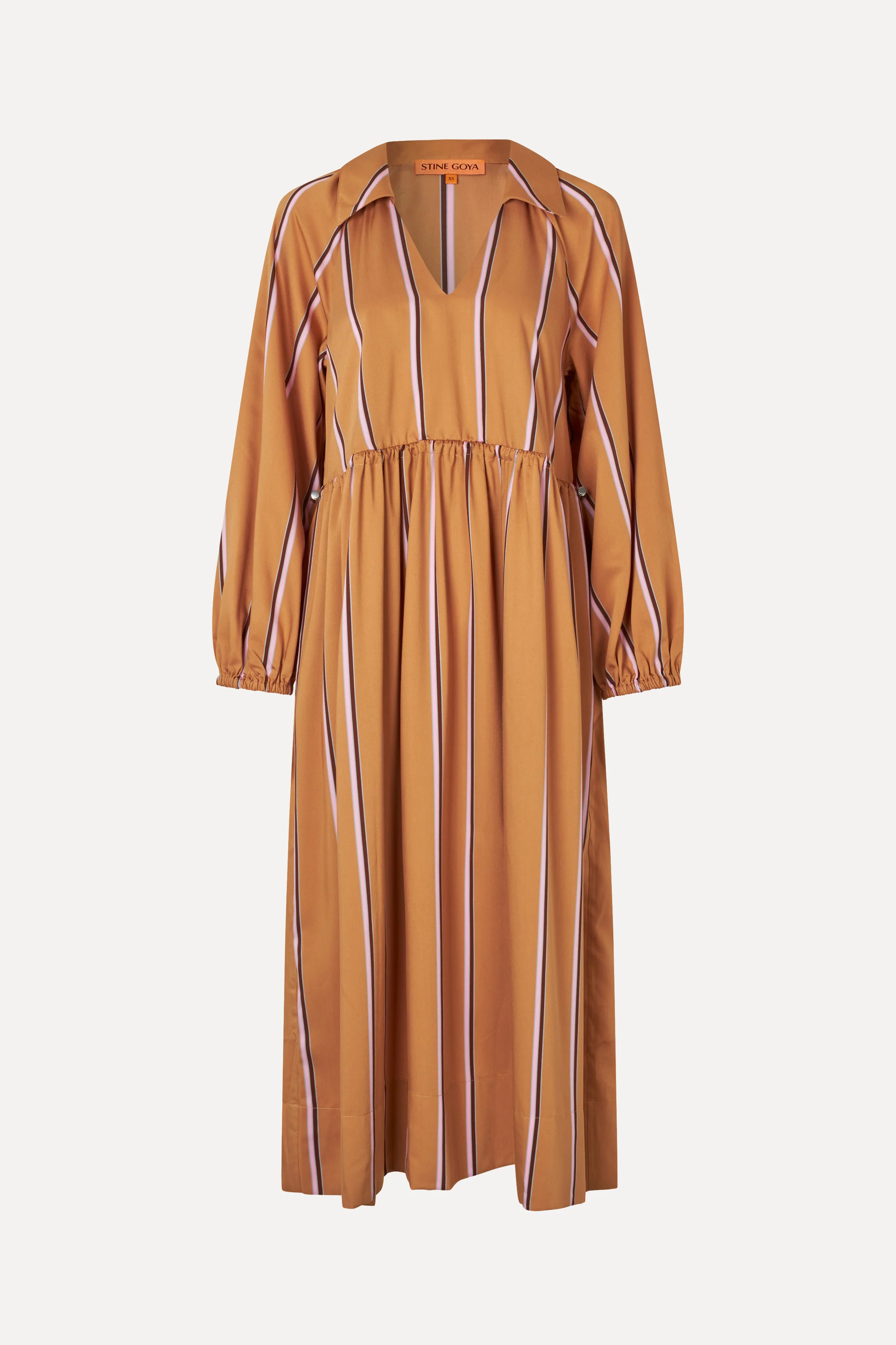 Elasticated Midi Dress - Cocoa Stripes