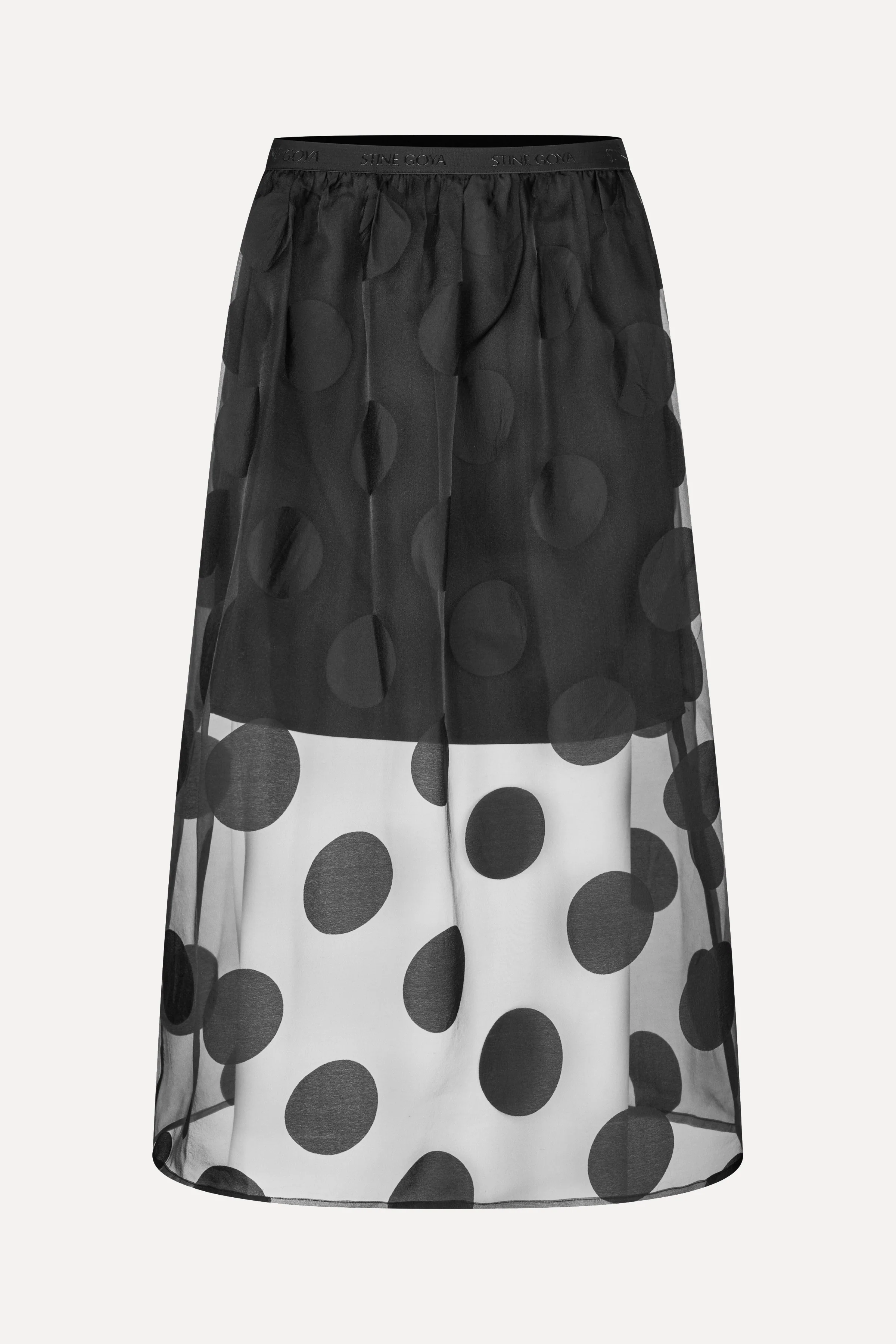 Elasticated Waistband Midi Skirt - Dotted Black - Image 4