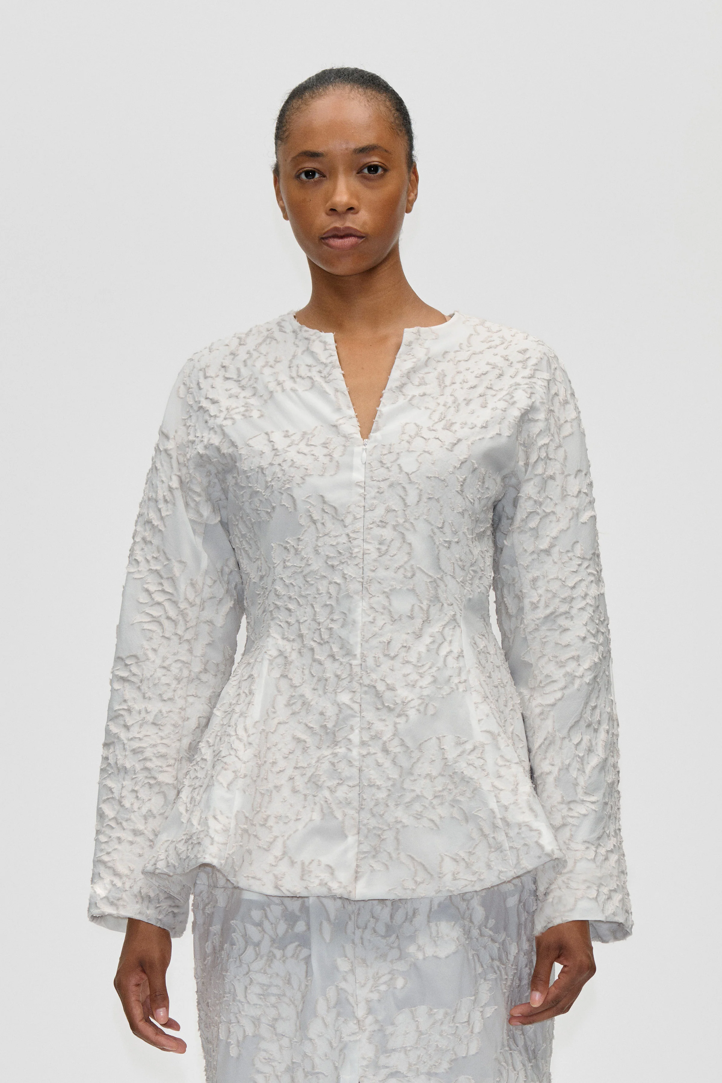 Flared Hem Zip-Up Top - Stone Grey
