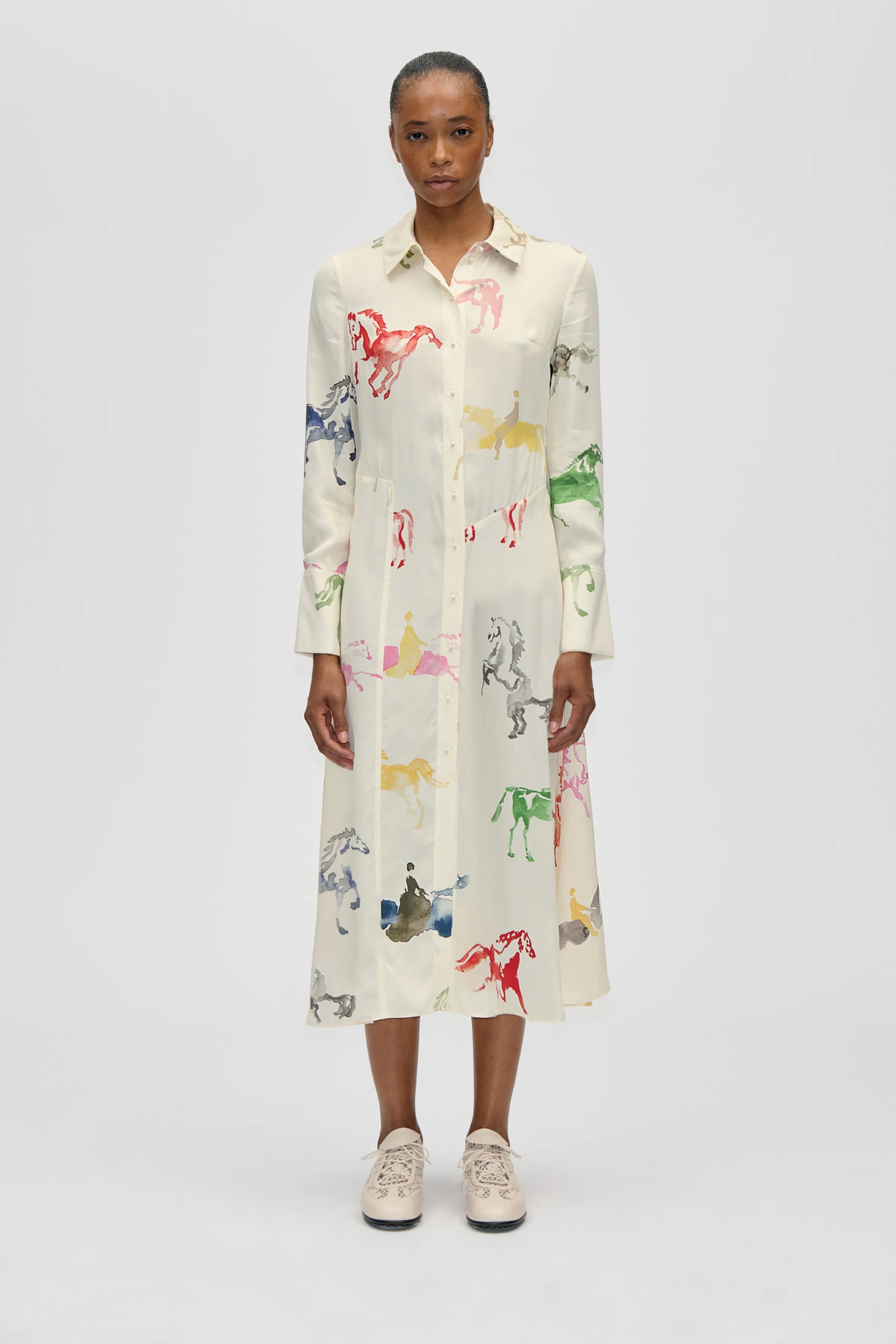 Front Placket Midi Polo Dress - Horses