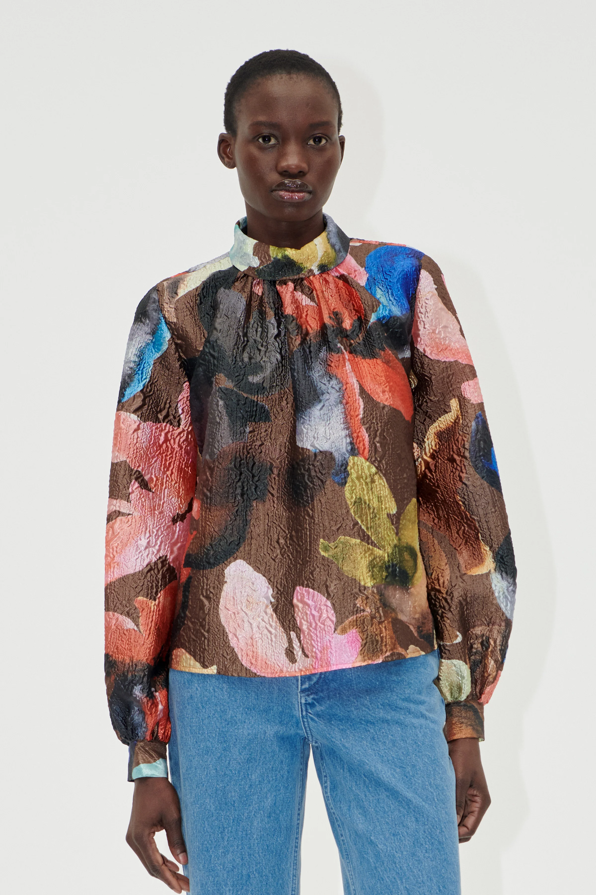 Gathered Long Sleeve Top - Aquarelle Garden - Image 3