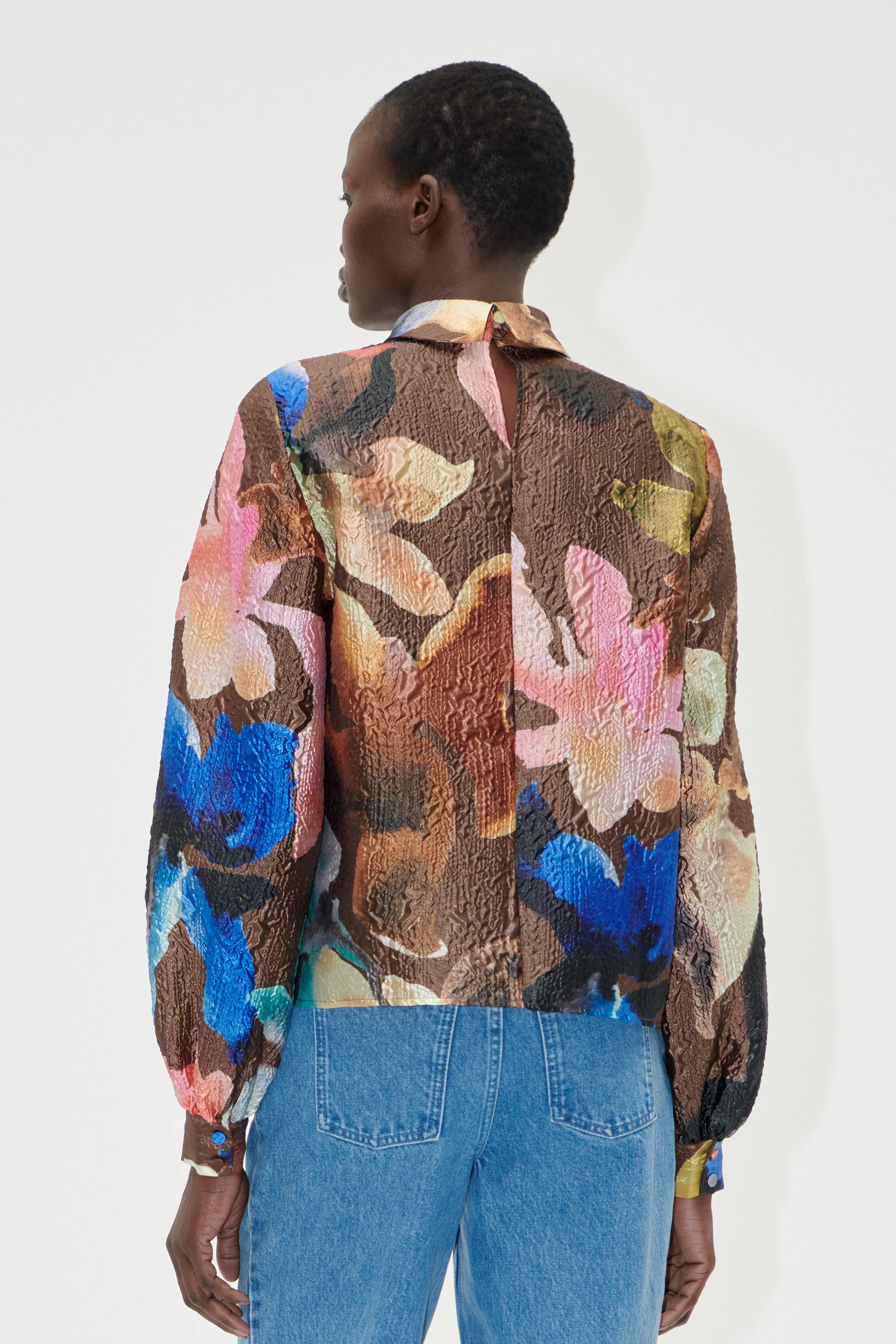 Gathered Long Sleeve Top - Aquarelle Garden - Image 4