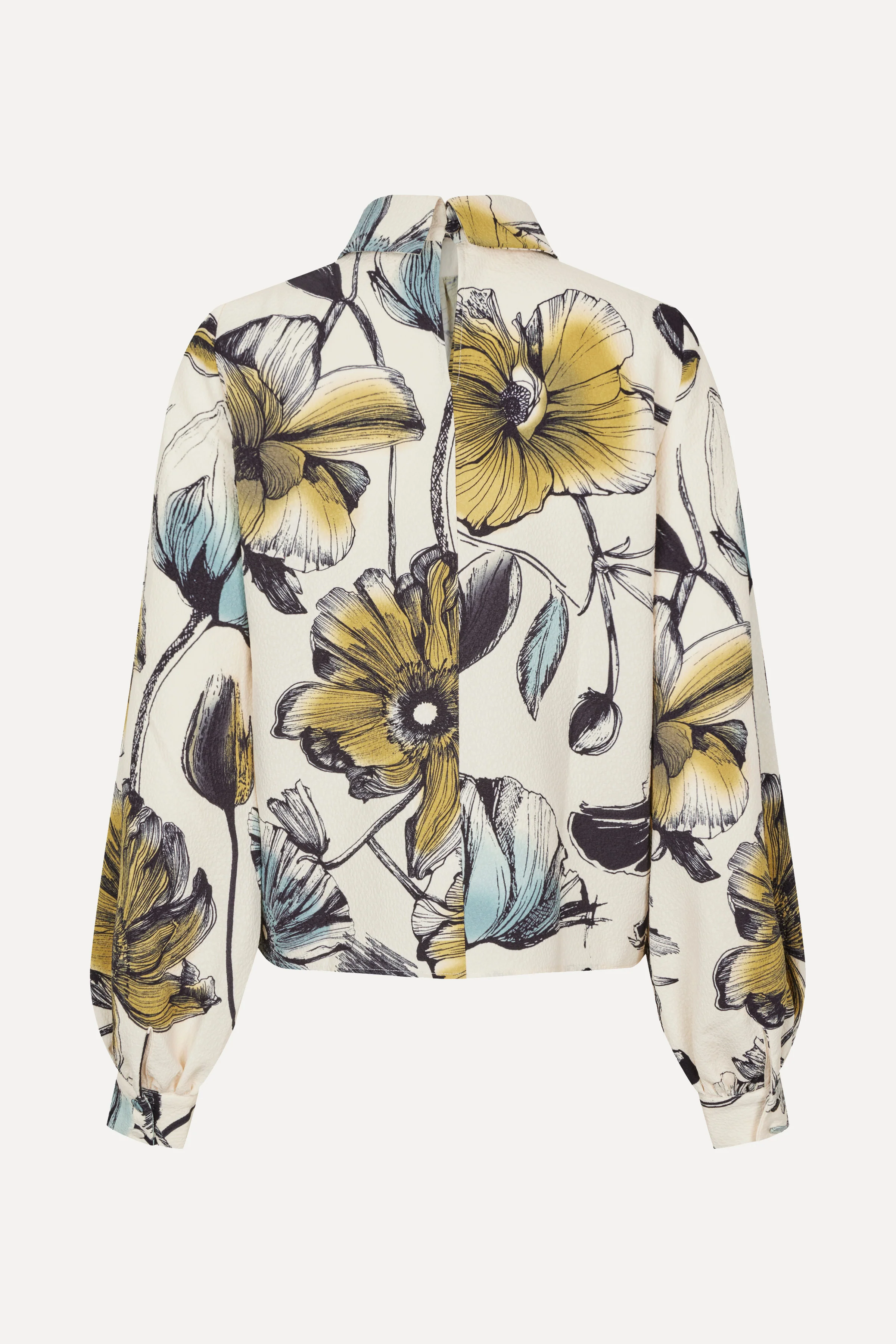 Gathered Long Sleeve Top - Fine Line Poppies - Image 2