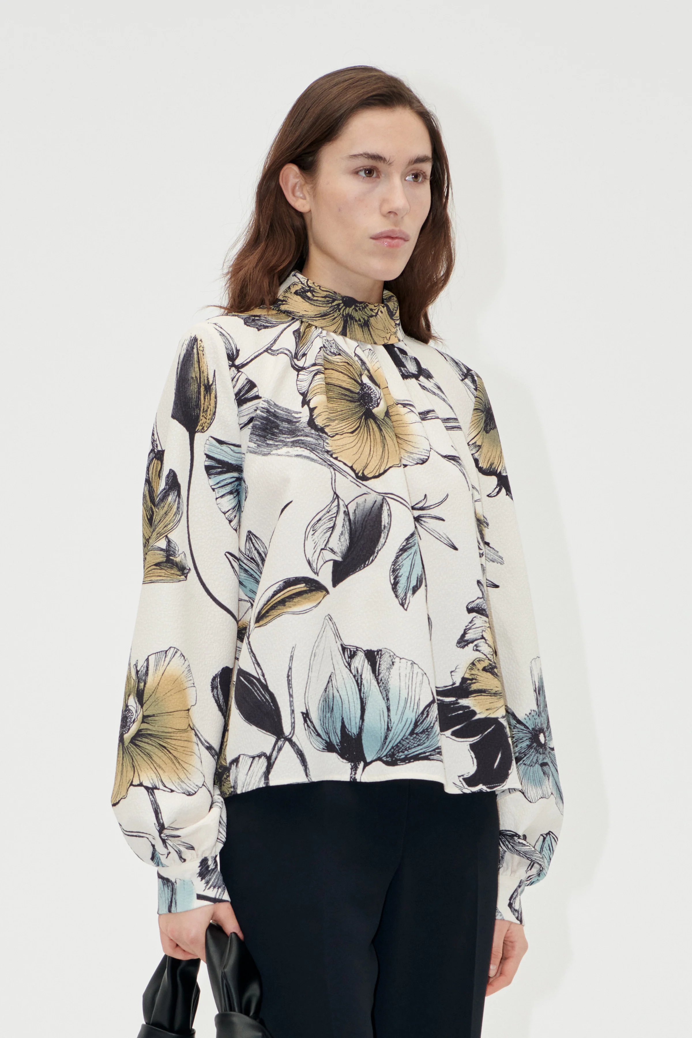 Gathered Long Sleeve Top - Fine Line Poppies - Image 3