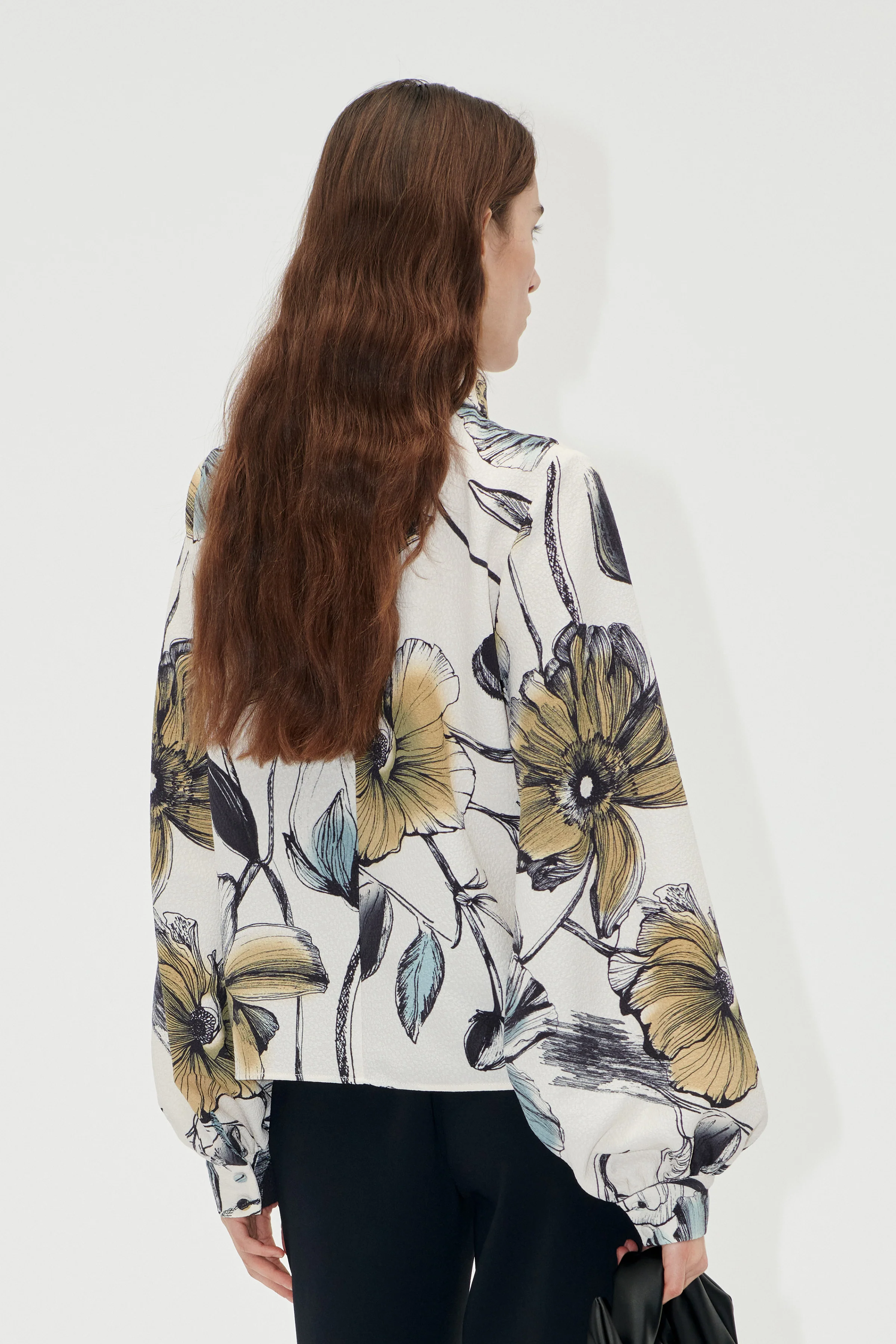 Gathered Long Sleeve Top - Fine Line Poppies - Image 4