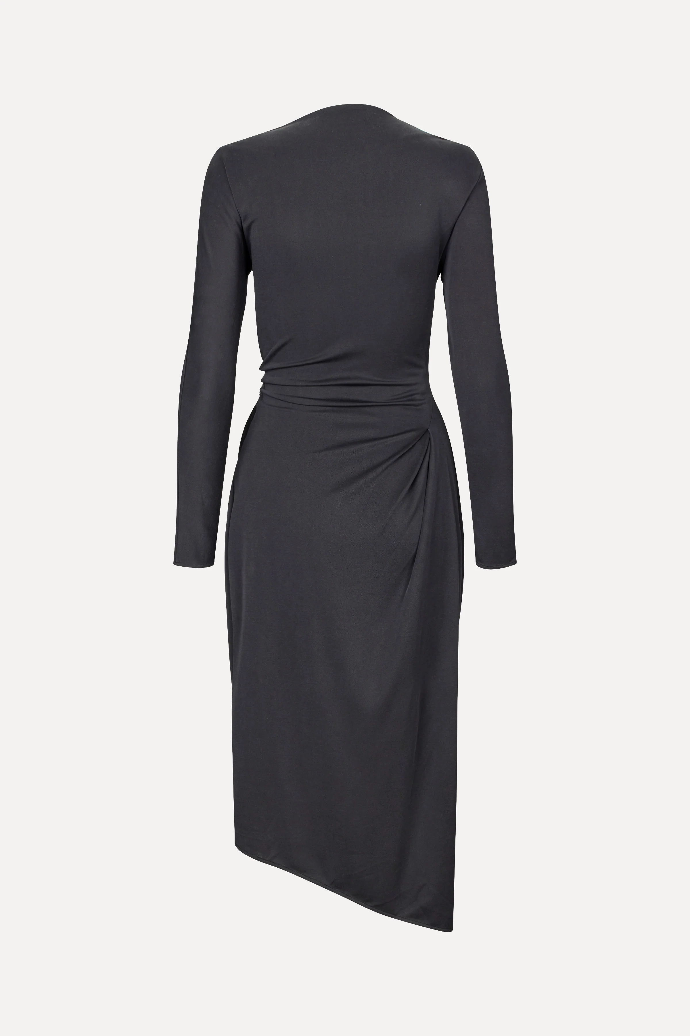 Long Sleeve Midi Dress With Fixed Buckle - Jet Black - Image 2