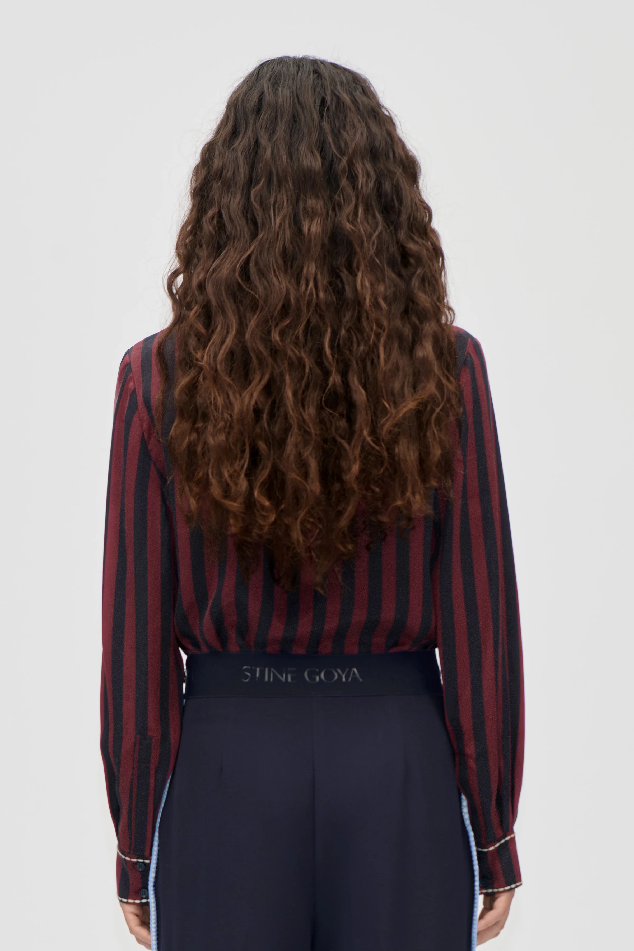 Long Sleeve Shirt - Navy and Burgundy Wallpaper Stripes - Image 2