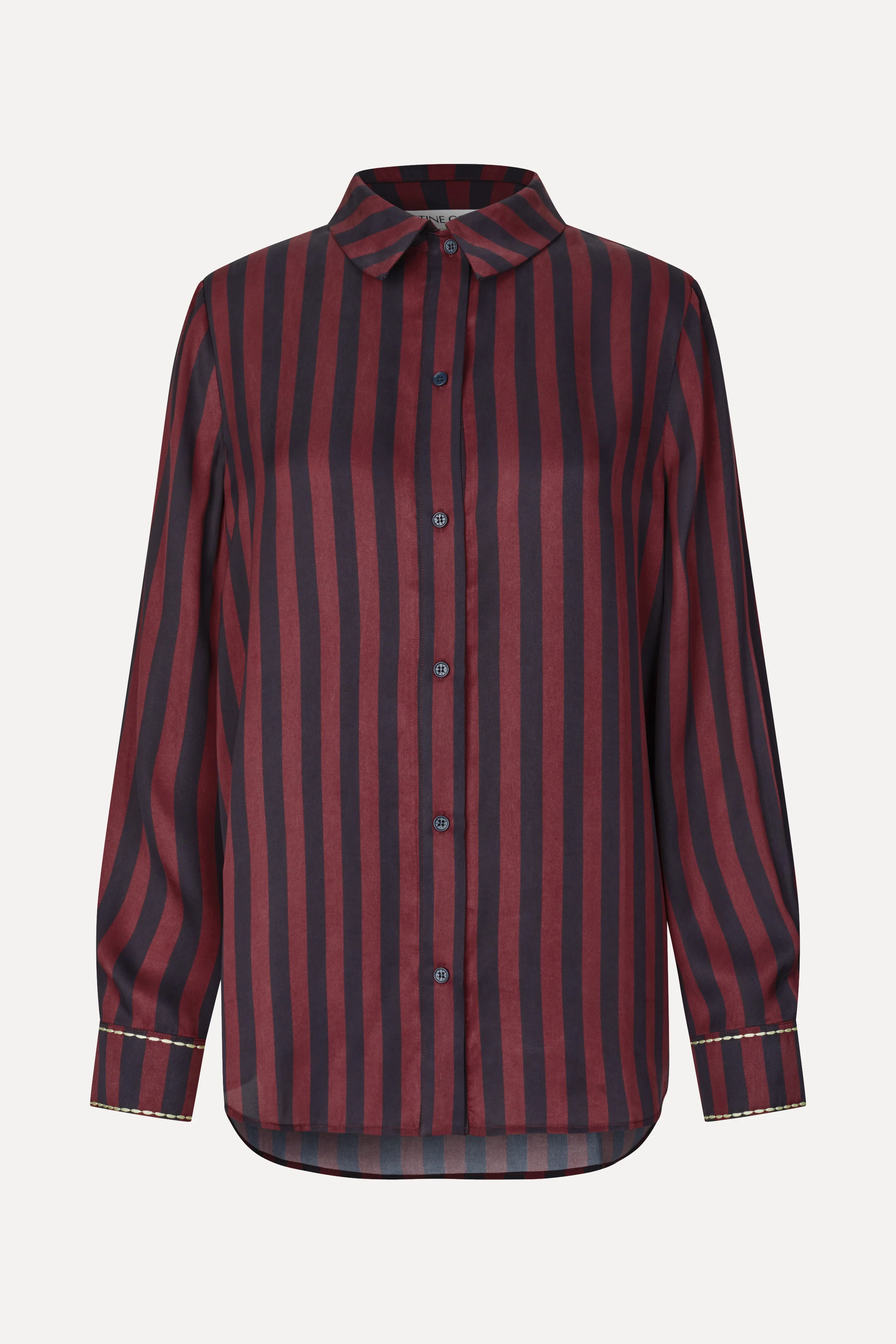Long Sleeve Shirt - Navy and Burgundy Wallpaper Stripes - Image 3