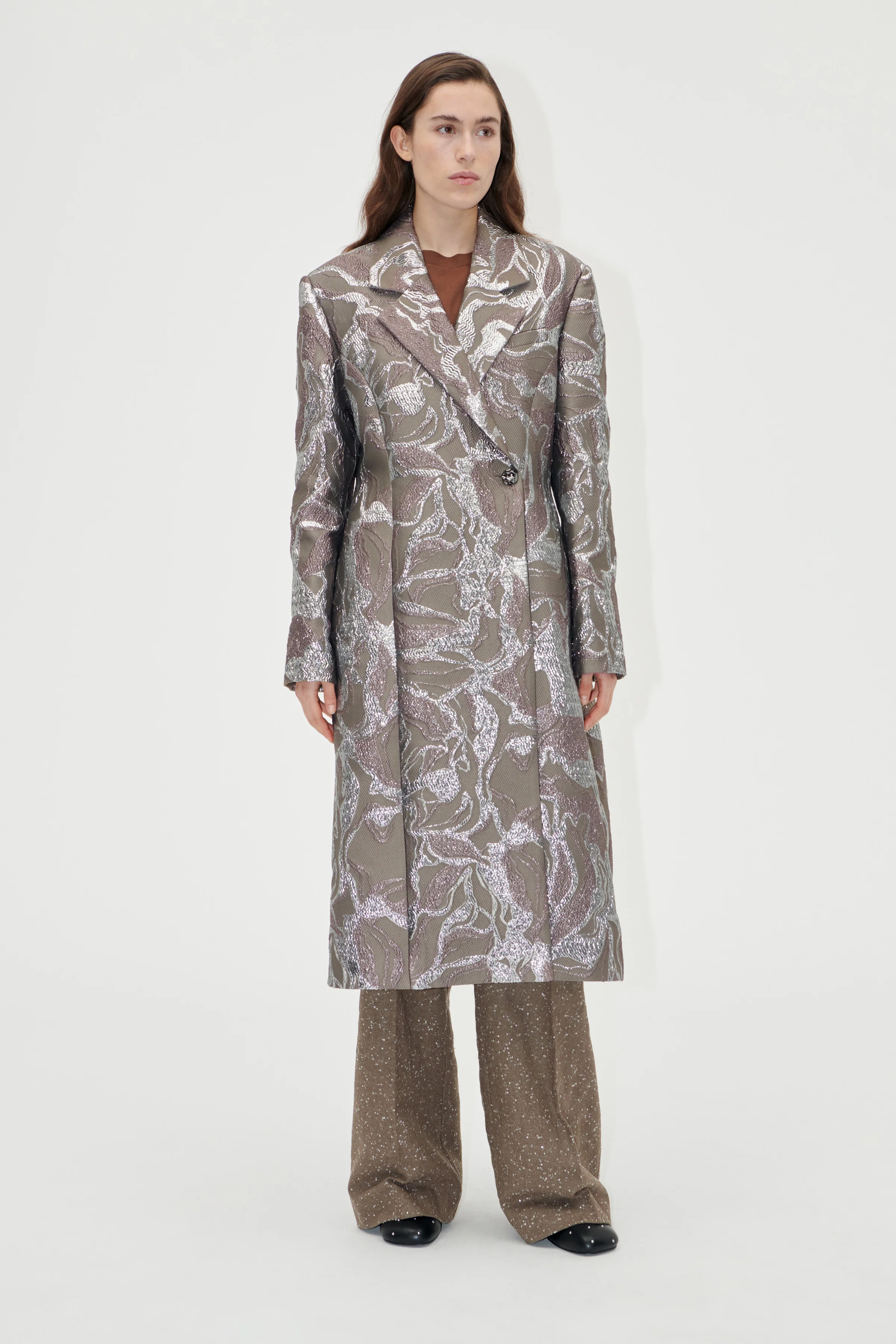 Long Sleeve Straight Coat - Abstract Foliage - Image 3