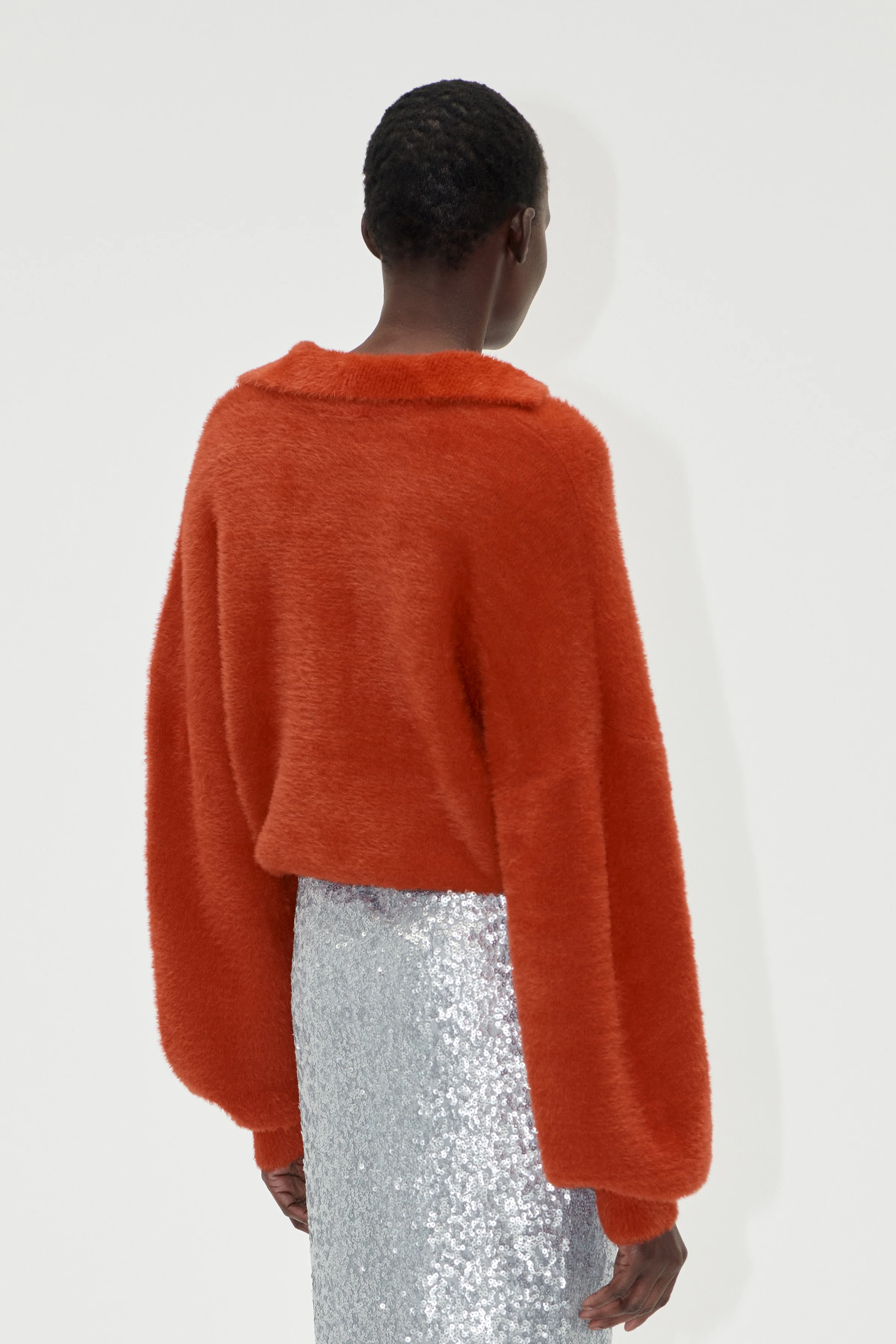 Long Sleeve V Neckline Collar Jumper - Red Ochre - Image 4