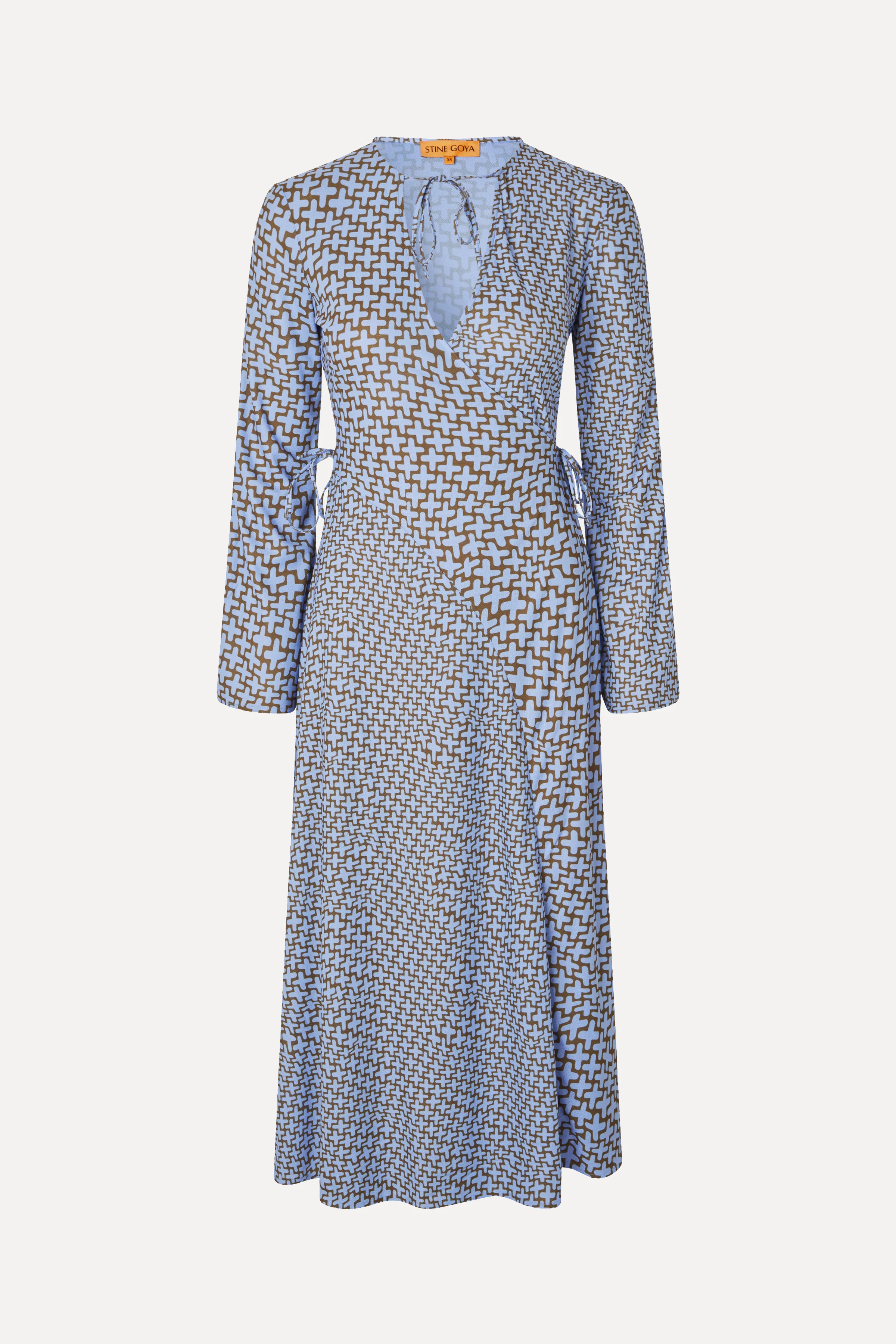 Long Sleeve Wrap Tie Dress - Graphic Weave