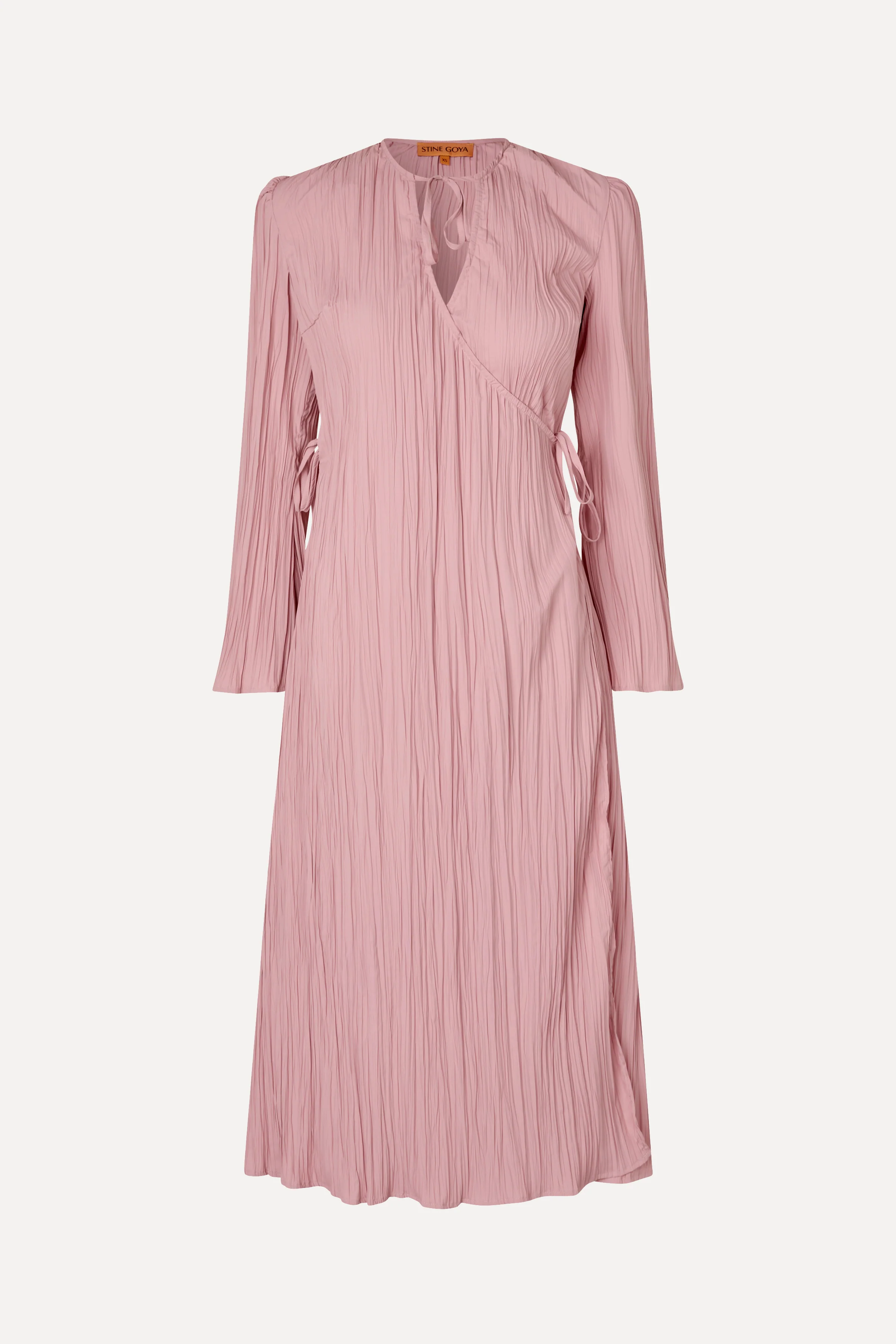 Long Sleeve Wrap Tie Dress - Pink Nectar