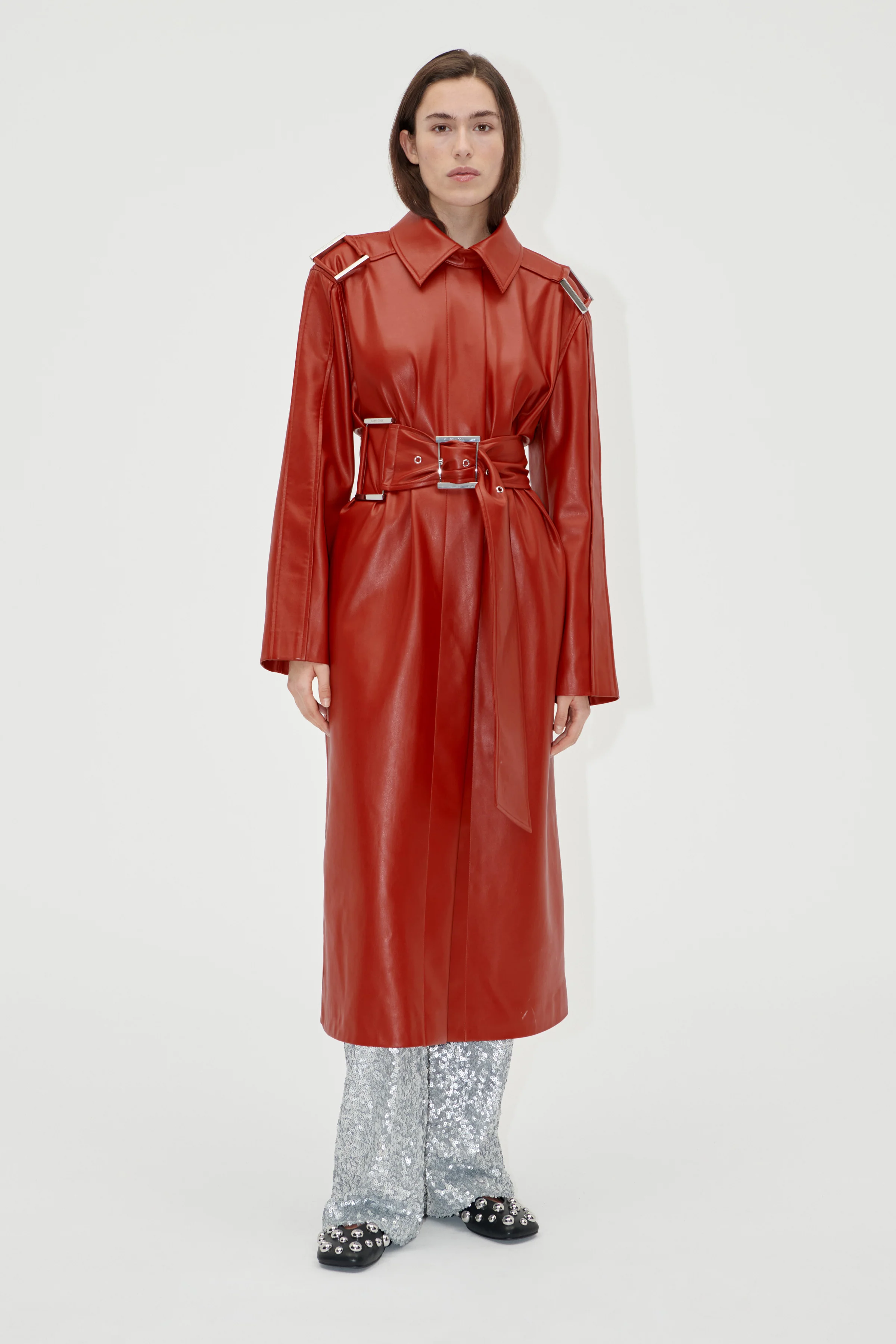 Oversized Trenchcoat With Buckle Belt - Red Ochre - Image 3