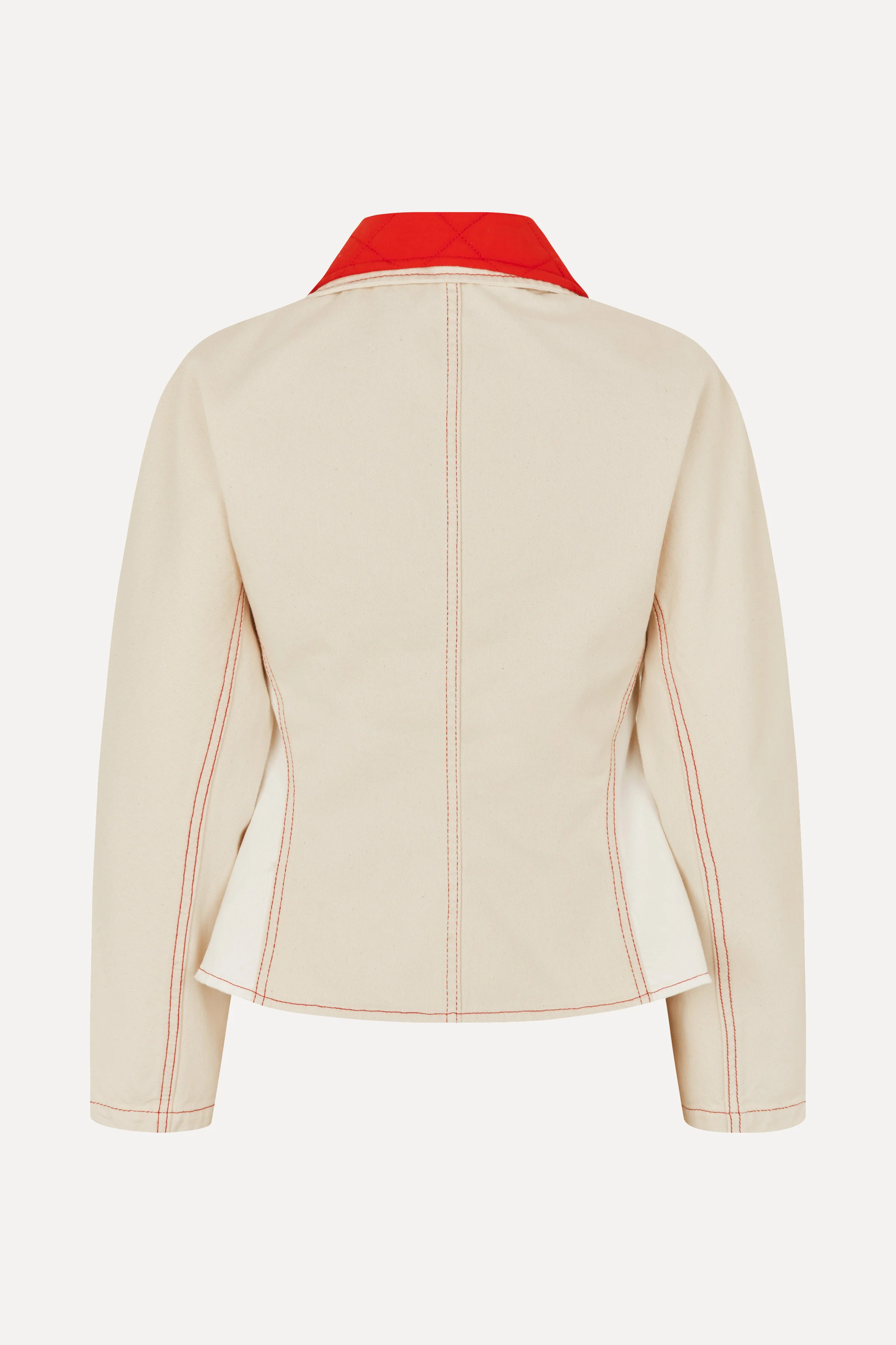Peplum Collar Jacket - Natural / Contrast Red - Image 6