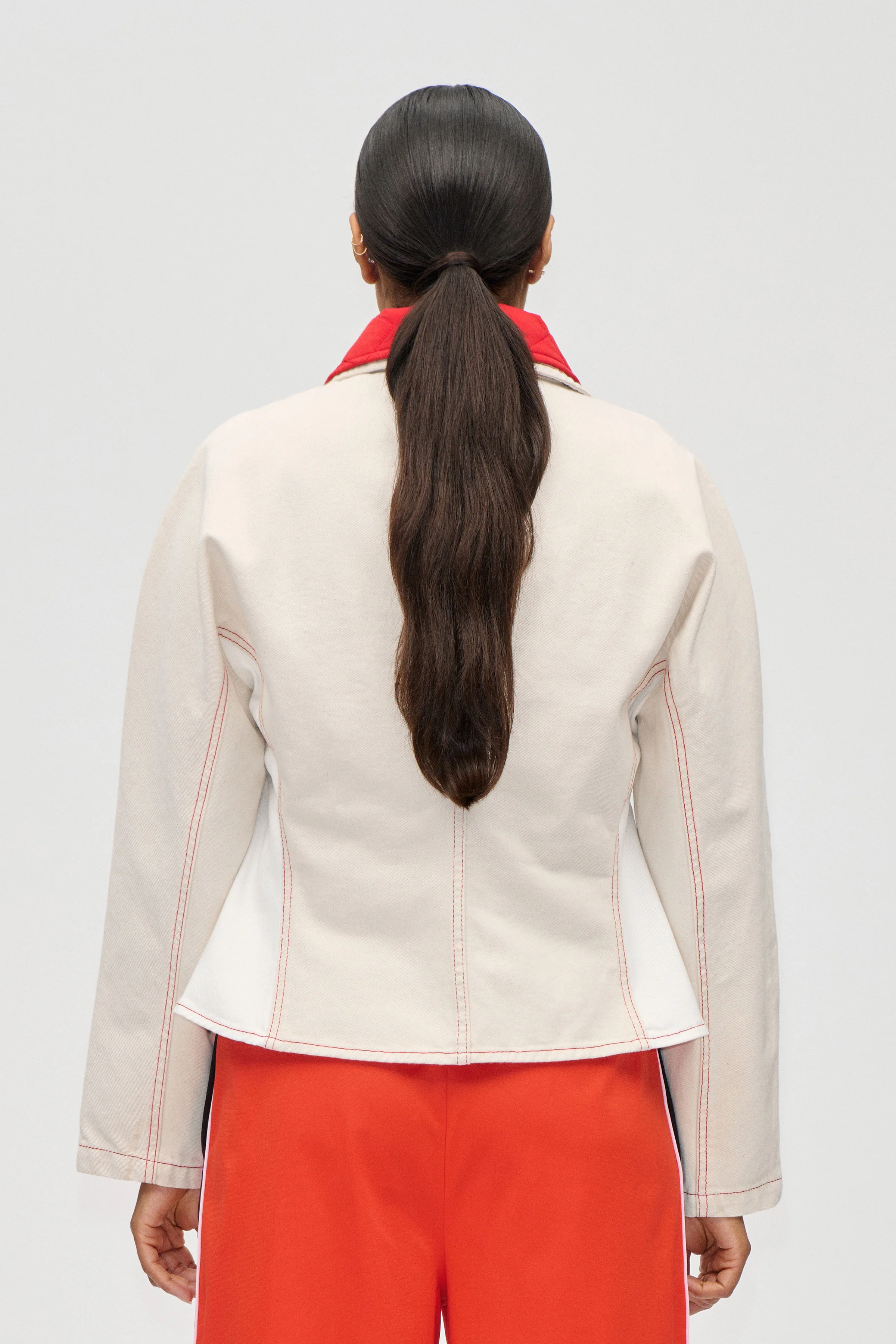 Peplum Collar Jacket - Natural / Contrast Red - Image 8