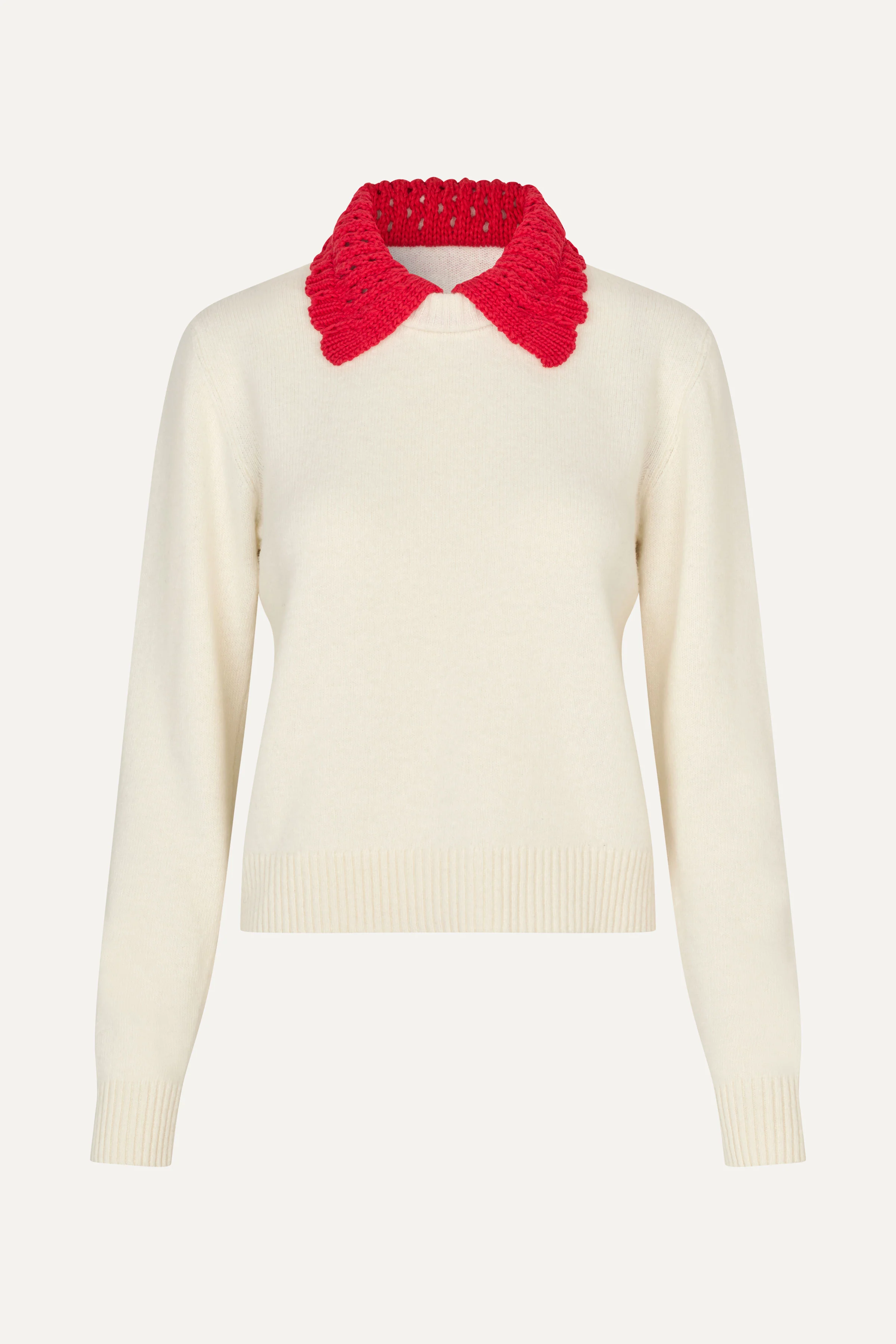 Polo Knit - Cream / Red