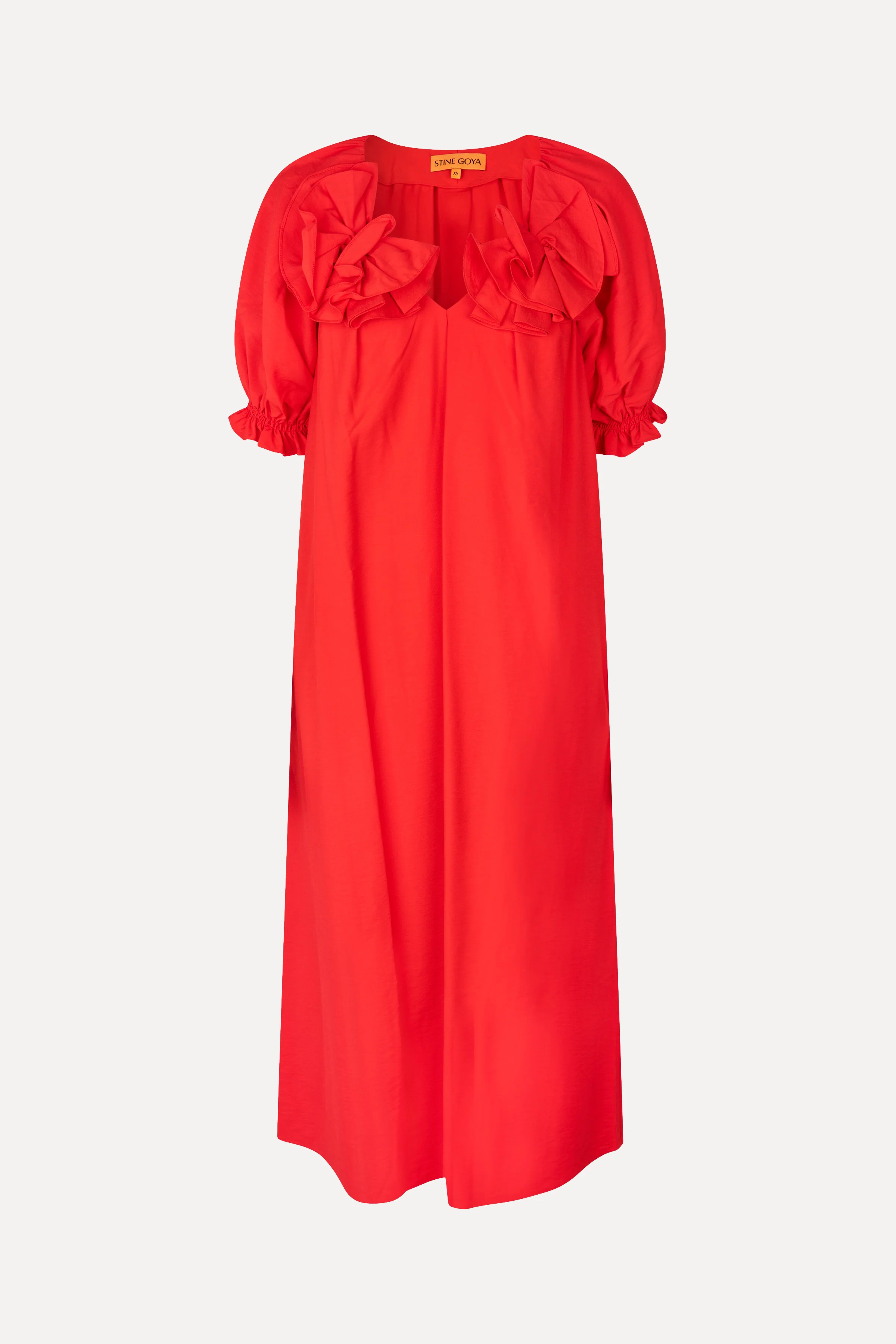 Puff Sleeve Detail Long Dress - Fiery Red - Image 3