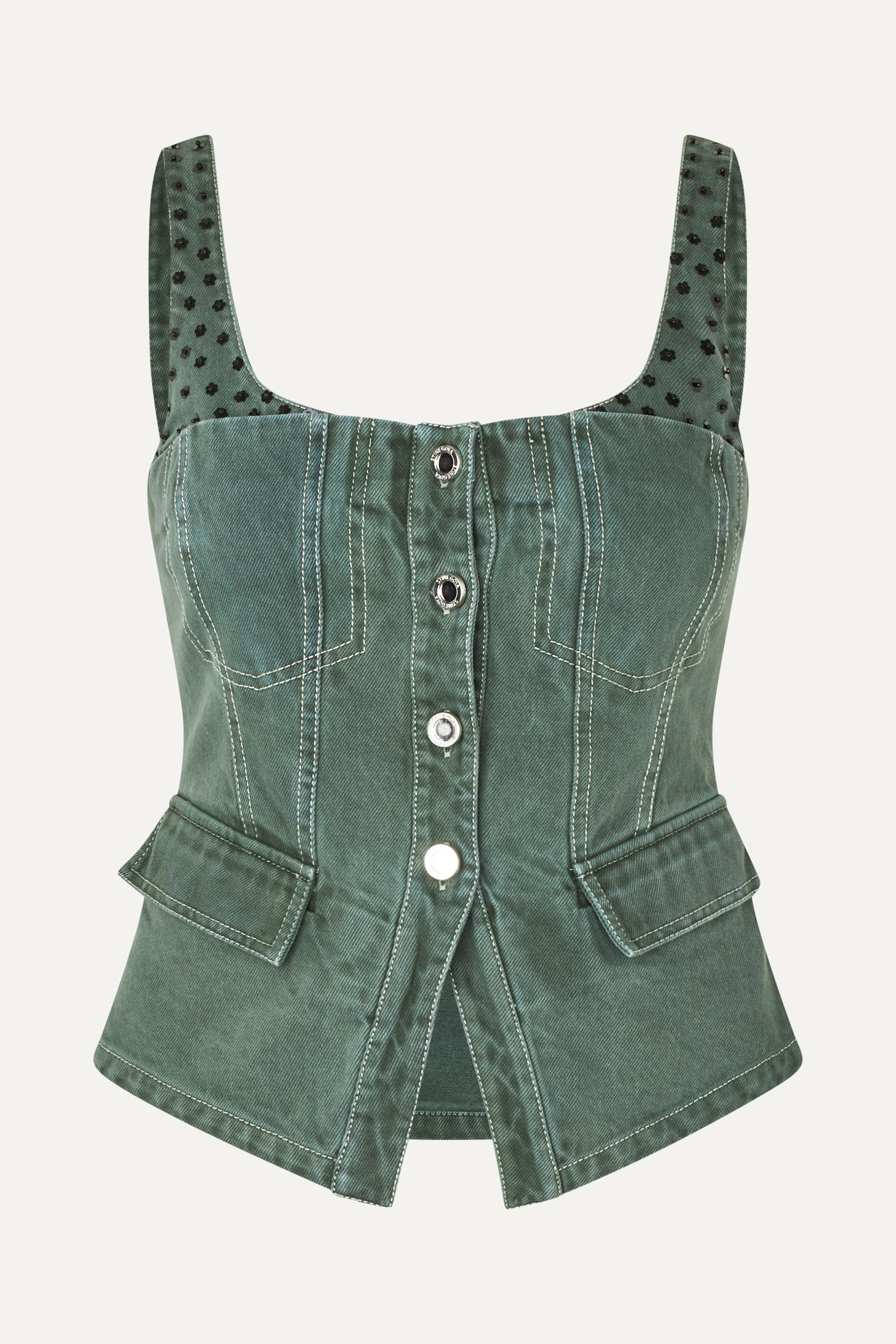 Scoopneck Pockets Vest - Dark Green