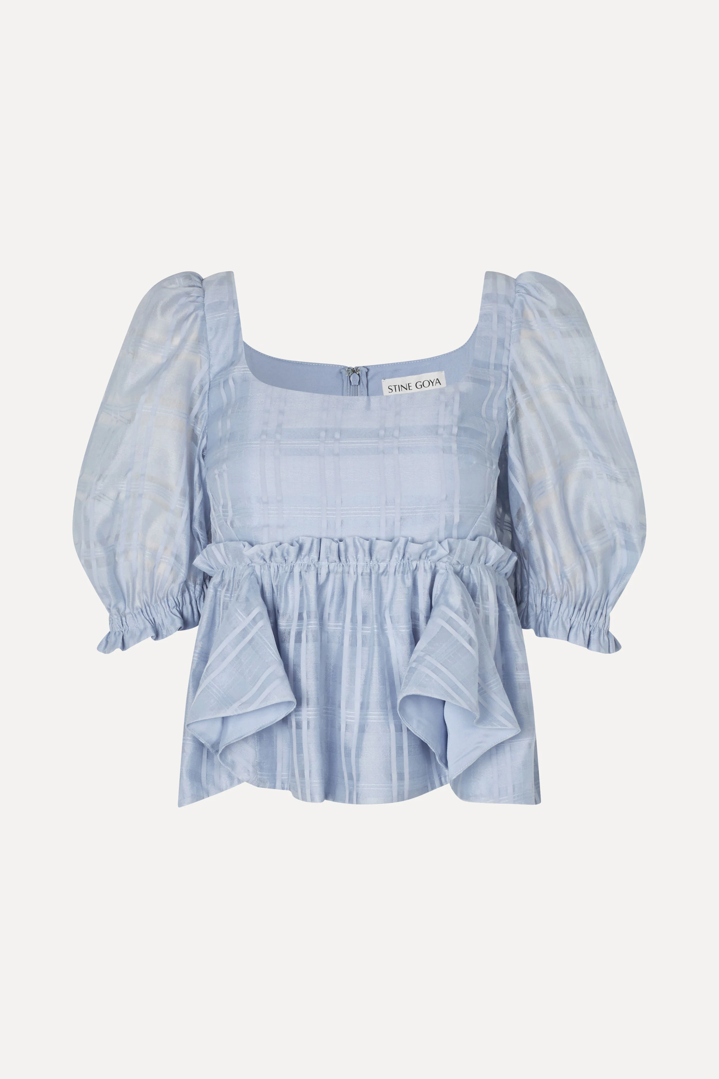 Sheer Ruffling Puffy Sleeve Top - Brunnera Blue