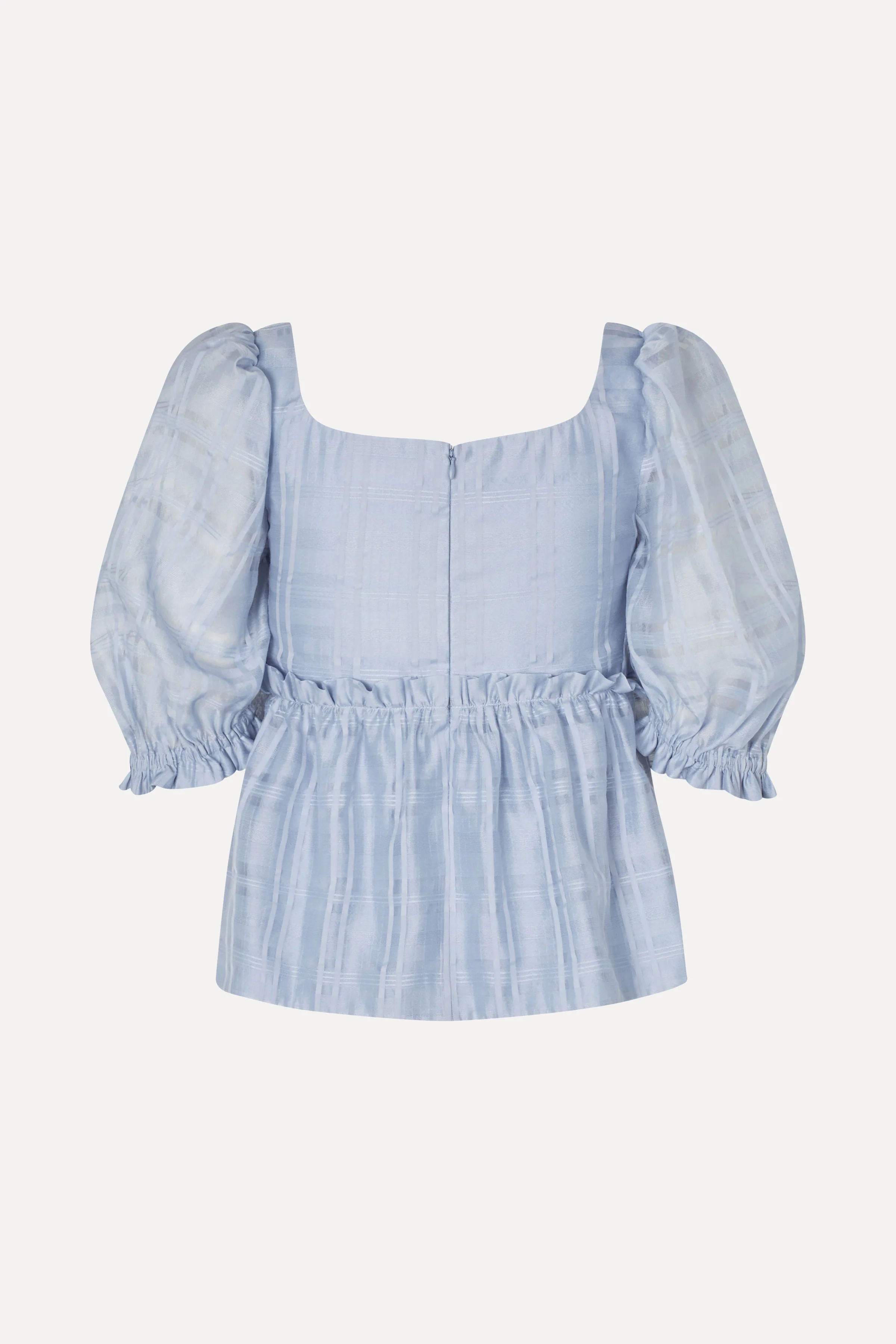 Sheer Ruffling Puffy Sleeve Top - Brunnera Blue - Image 2
