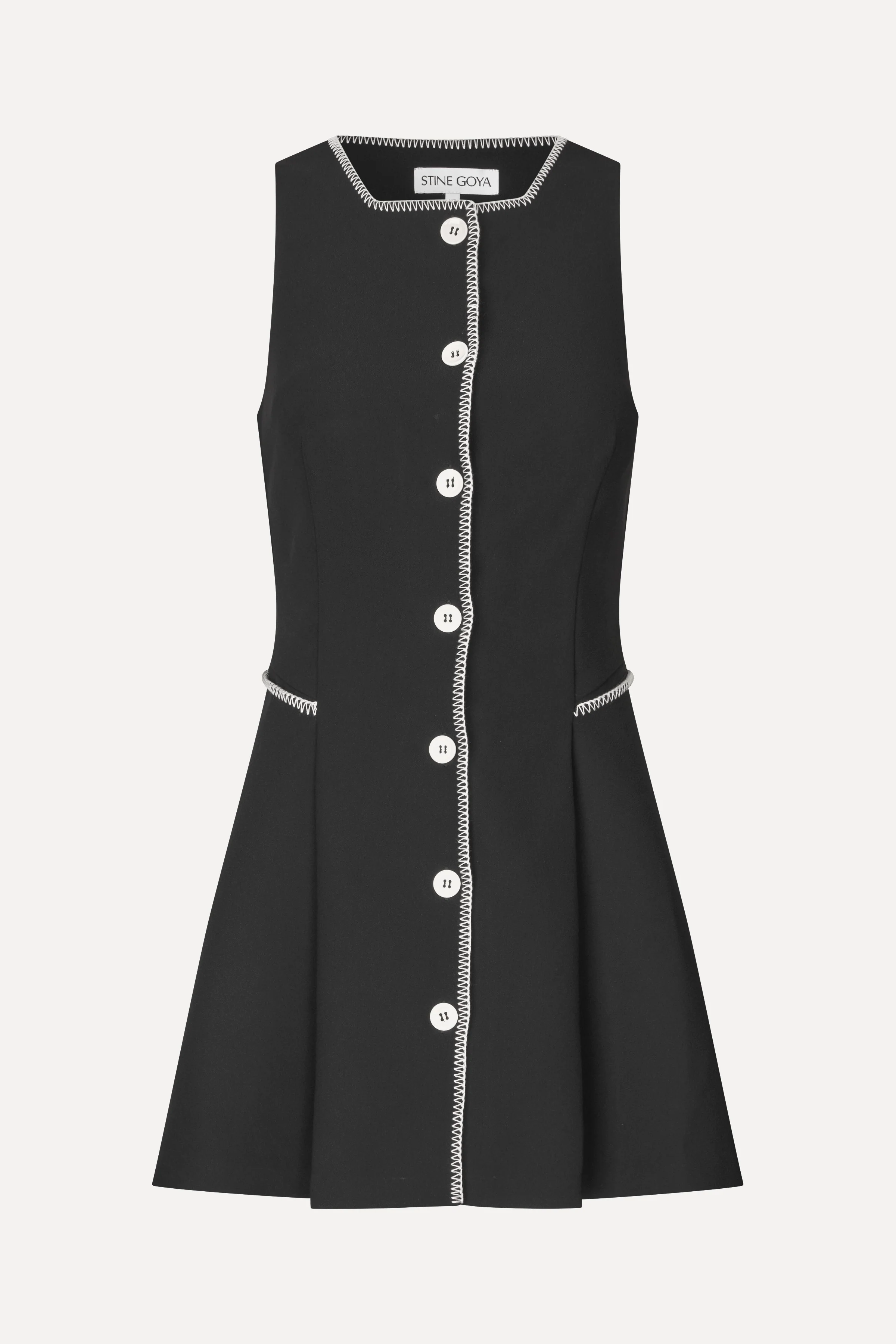 Sleeveless Button-Up Mini Dress - Black - Image 3