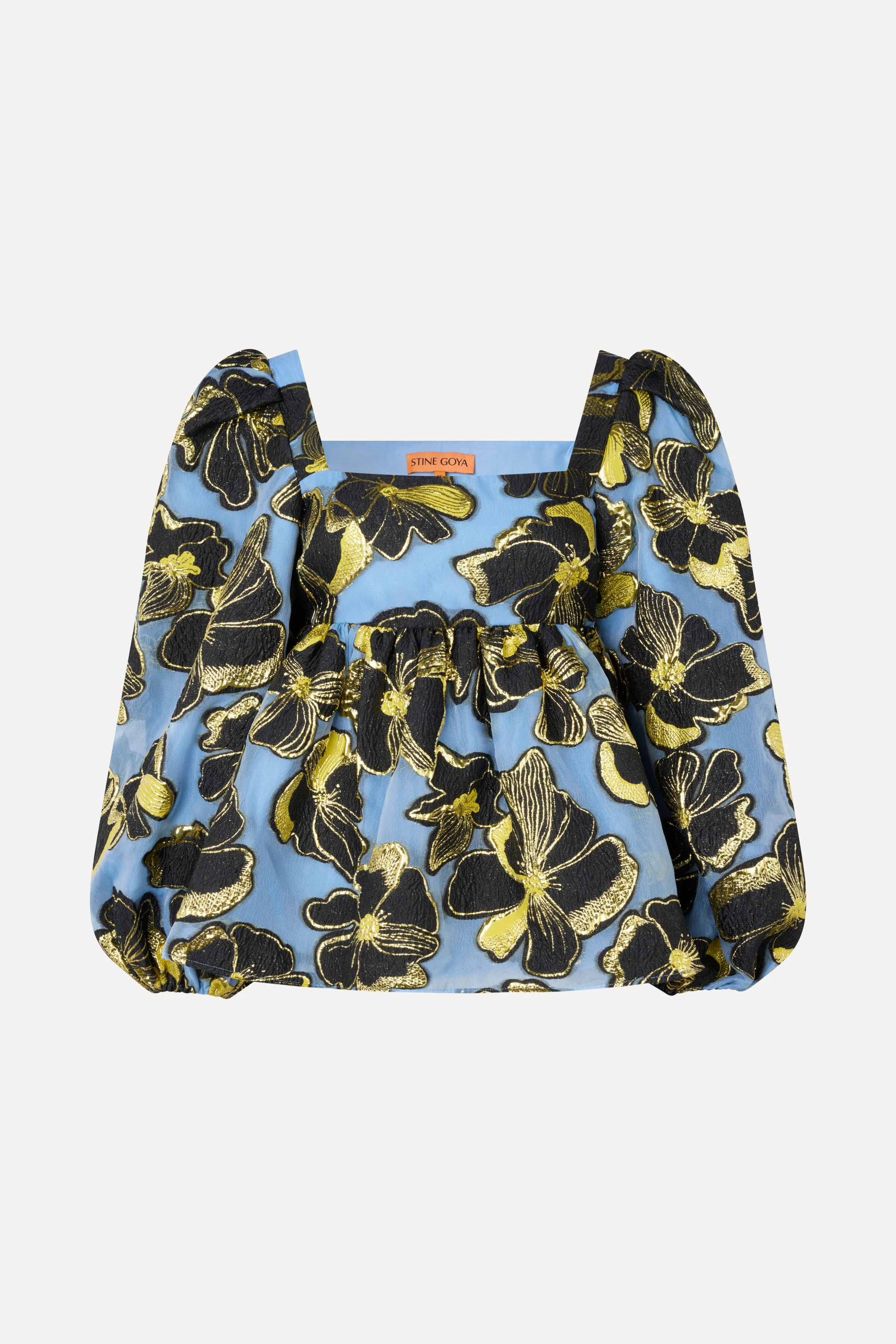 Square Neck Long Sleeve Top - Blue Anemone Jacquard