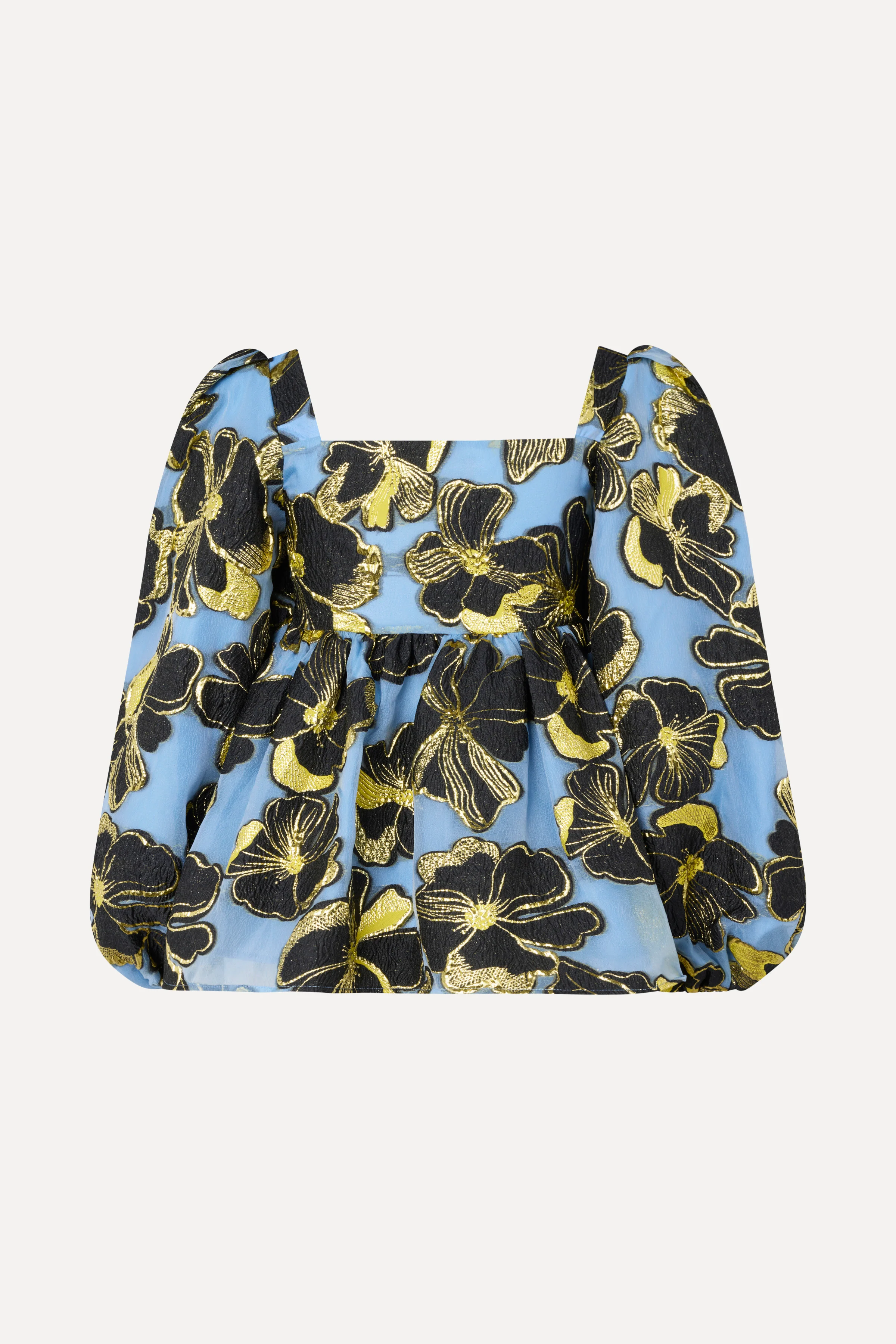 Square Neck Long Sleeve Top - Blue Anemone Jacquard - Image 2