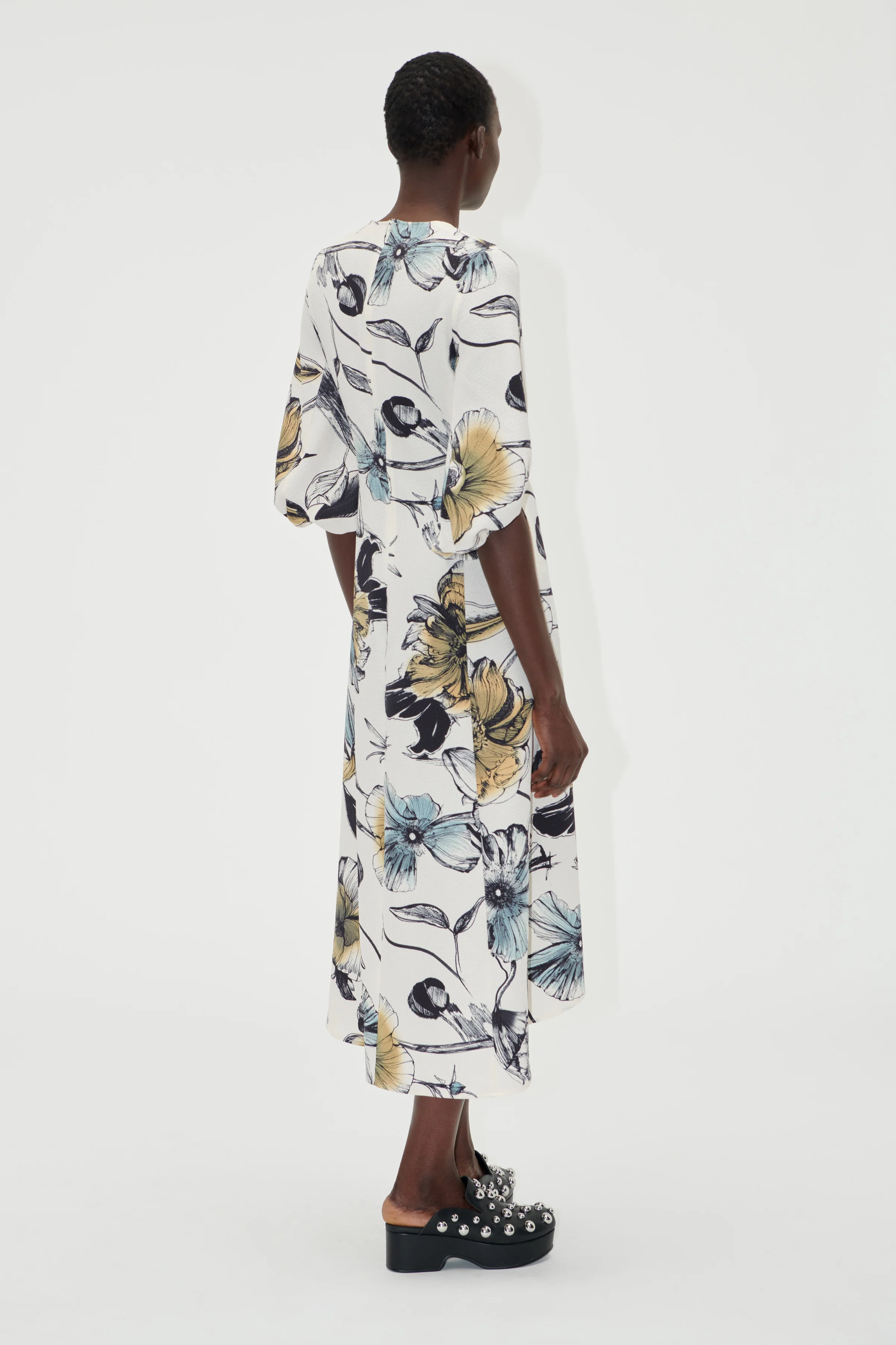 Three-Quarter Sleeve Midi Dress - Fine Line Poppies - Image 4