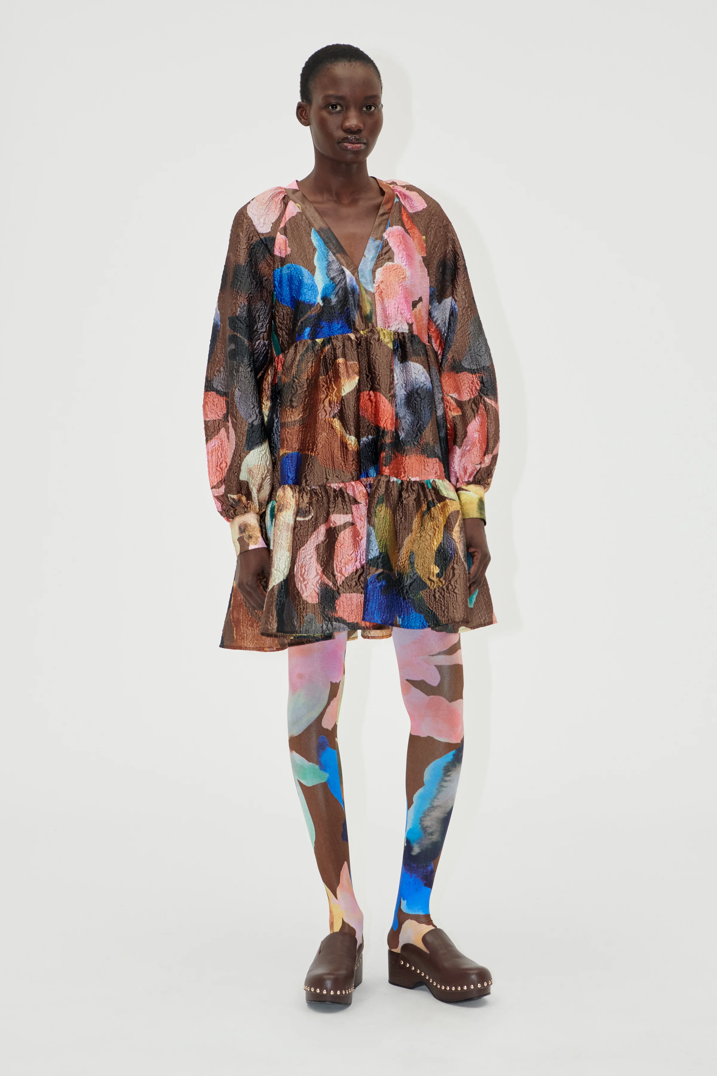 Tier Voluminous Mini Dress - Aquarelle Garden - Image 3